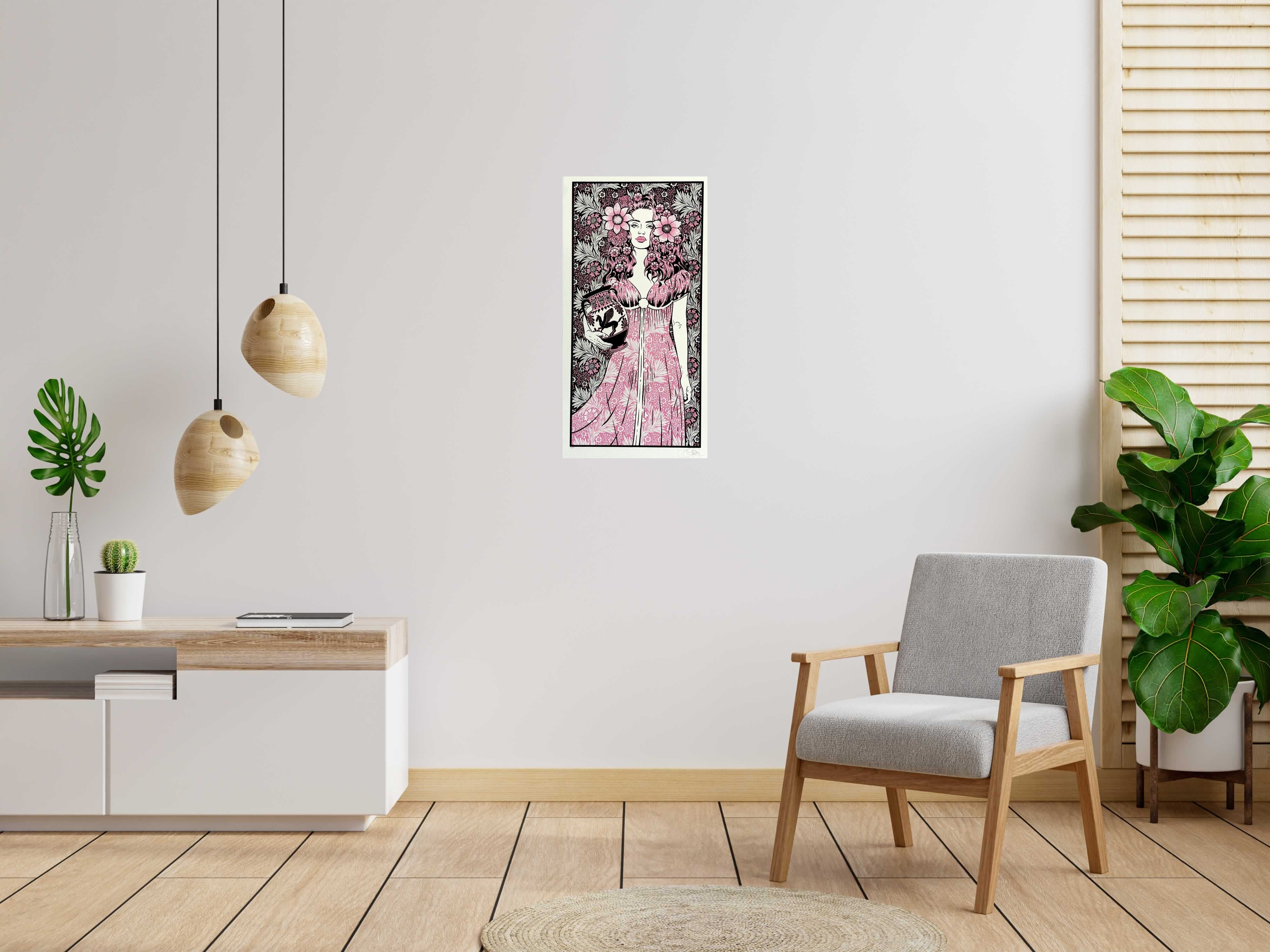 Serigraphie DANAÏDE test rose de CHUCK SPERRY dans un intérieur – 45 × 88 cm