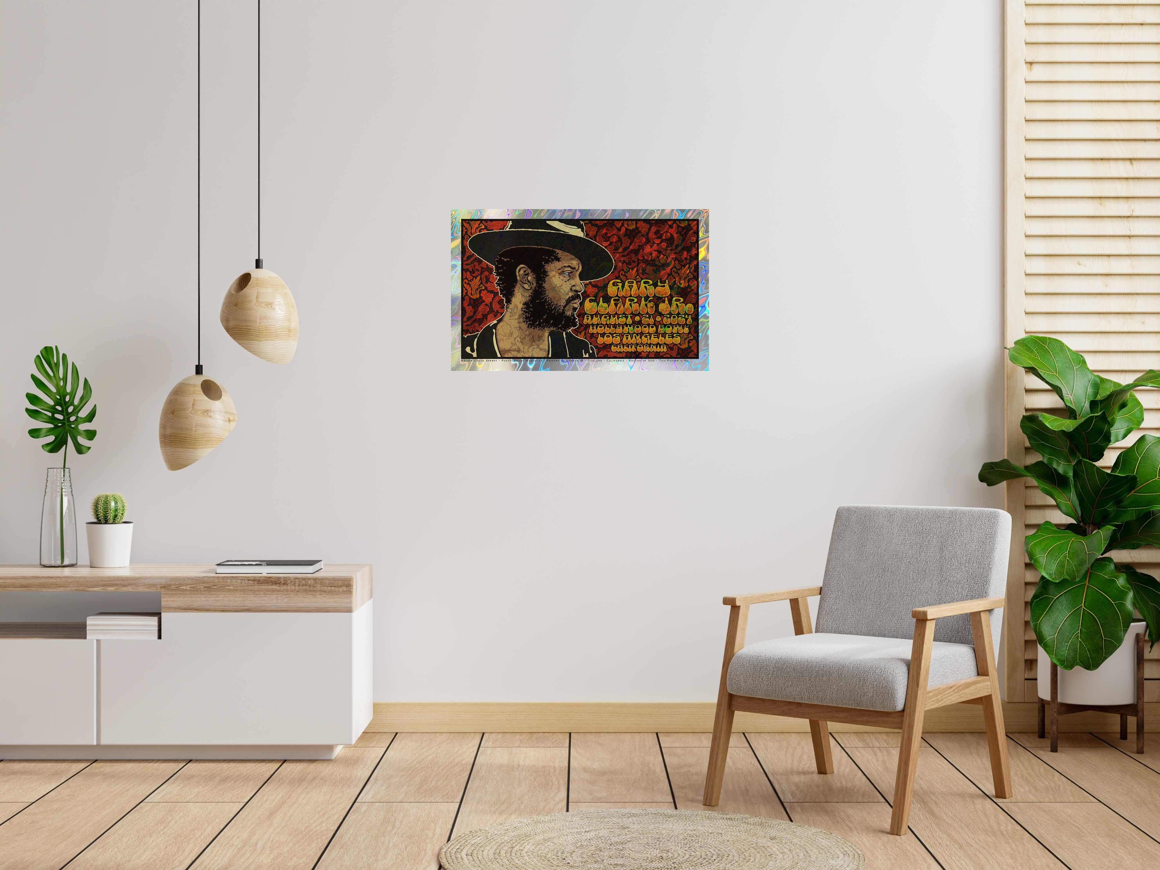Serigraphie GARY CLARK Jr. HOLLYWOOD BOWL lava de CHUCK SPERRY dans un intérieur – 89 × 55 cm