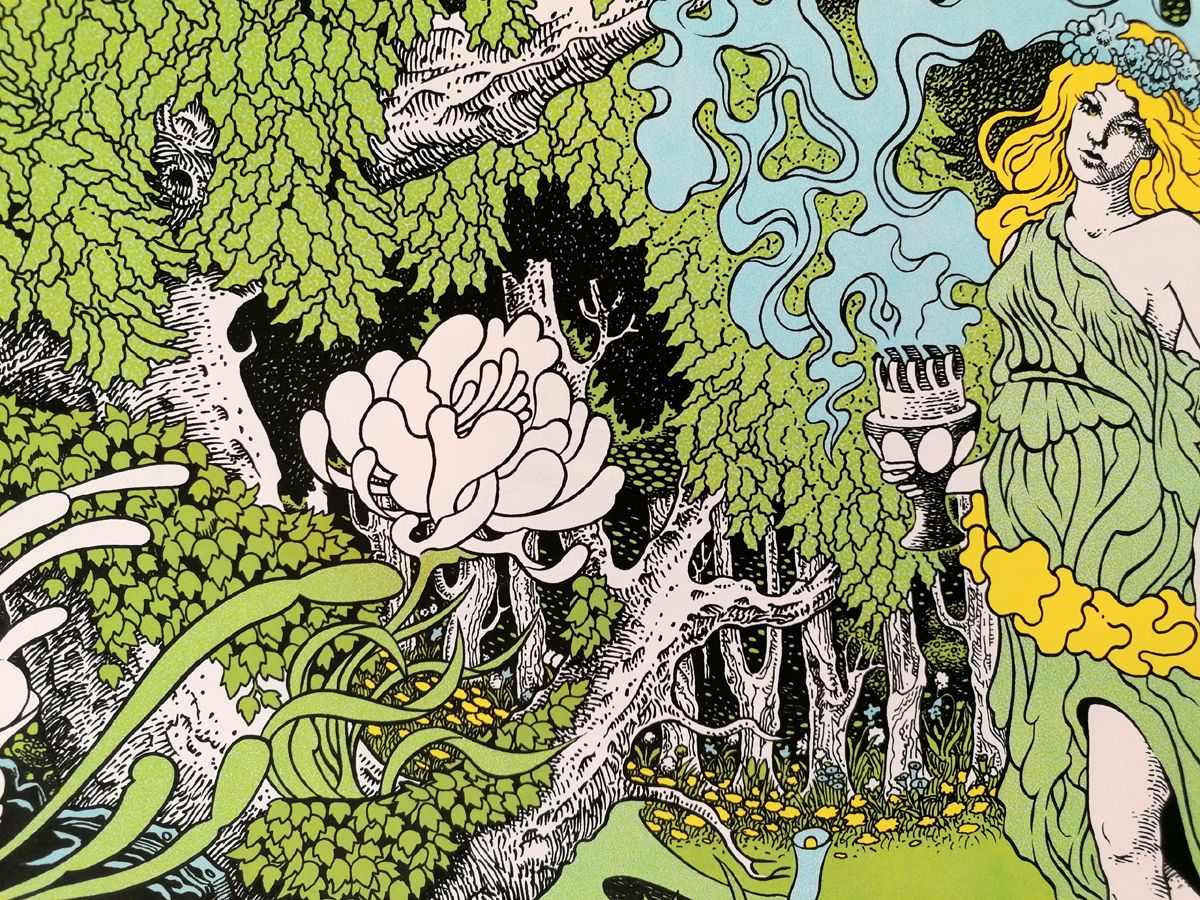 Serigraphie GHOSTS OF THE FOREST test multicouleurs de CHUCK SPERRY dans un intérieur – 89 × 58 cm