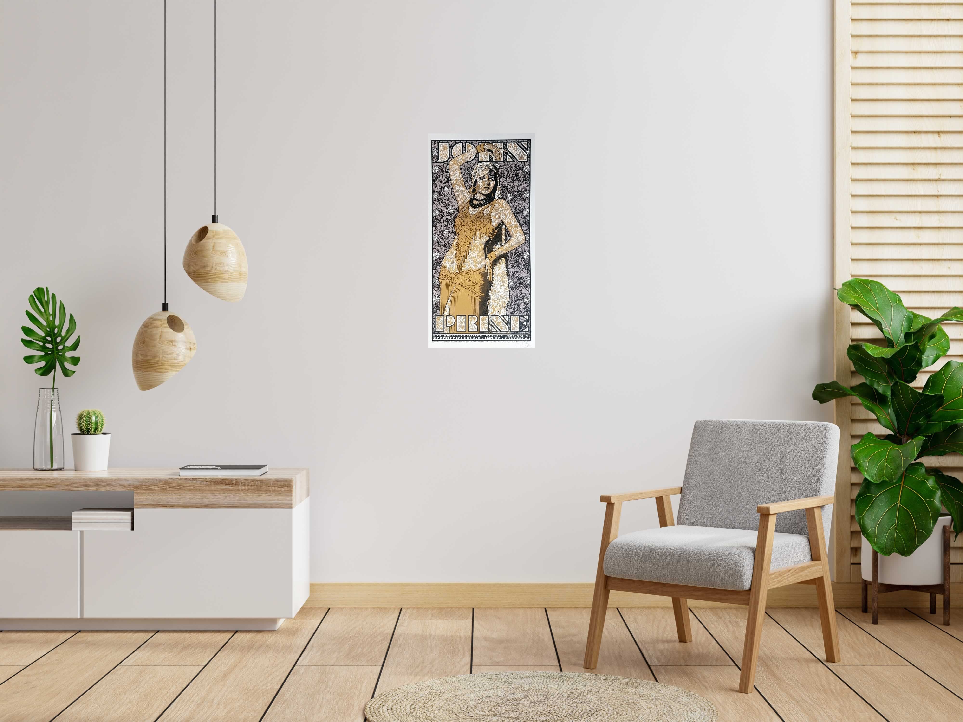 Serigraphie JOHN PRINE test gold et bronze de CHUCK SPERRY dans un intérieur – 44 × 89 cm