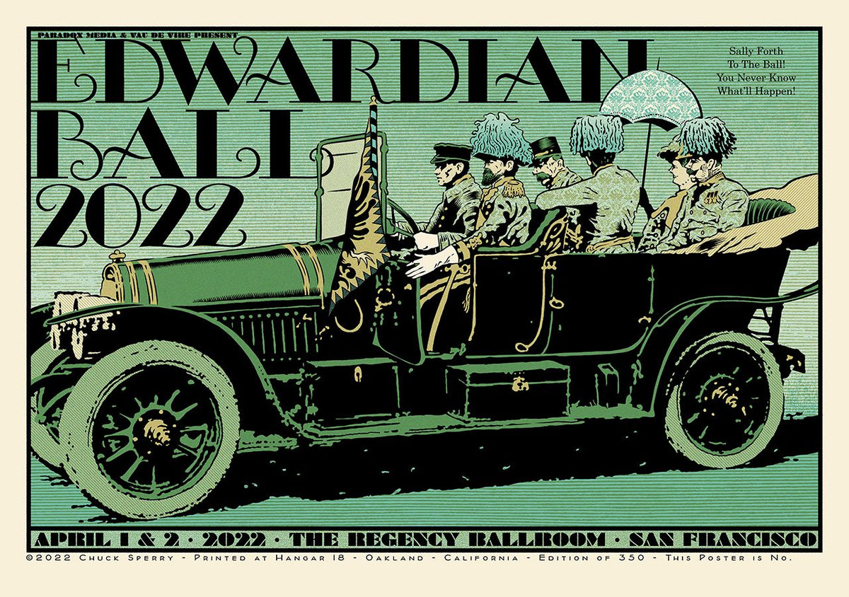 Serigraphie figuratif moyen format vert EDWARDIAN BALL 2022 – CHUCK SPERRY – 48 × 88 cm