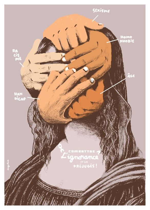 Serigraphie graphique moyen format COMBATTRE L'IGNORANCE – DUGUDUS – 50 × 70 cm