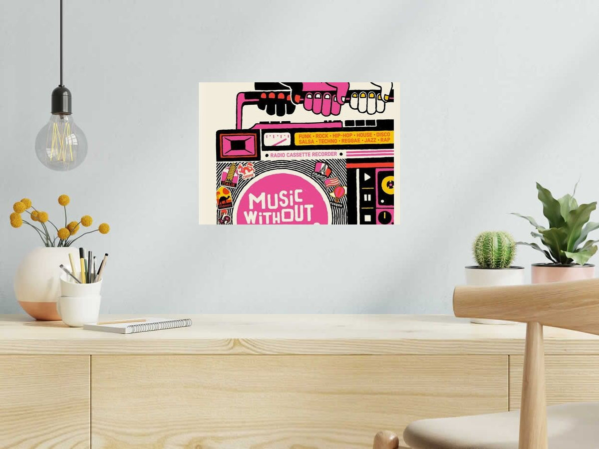 Serigraphie MUSIC WITHOUT BORDERS de DUGUDUS dans un intérieur – 42 × 29 cm