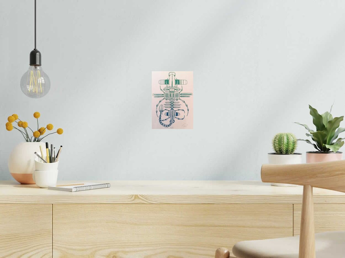 Serigraphie BOTMEO de JIBE dans un intérieur – 15 × 21 cm
