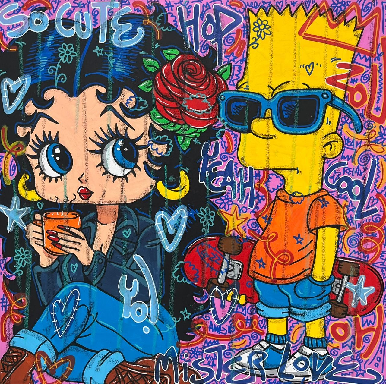 Tableau de RICO SAB a pour titre  So Cute Yo! style street pop art, street art dim : RICO SABprix:600