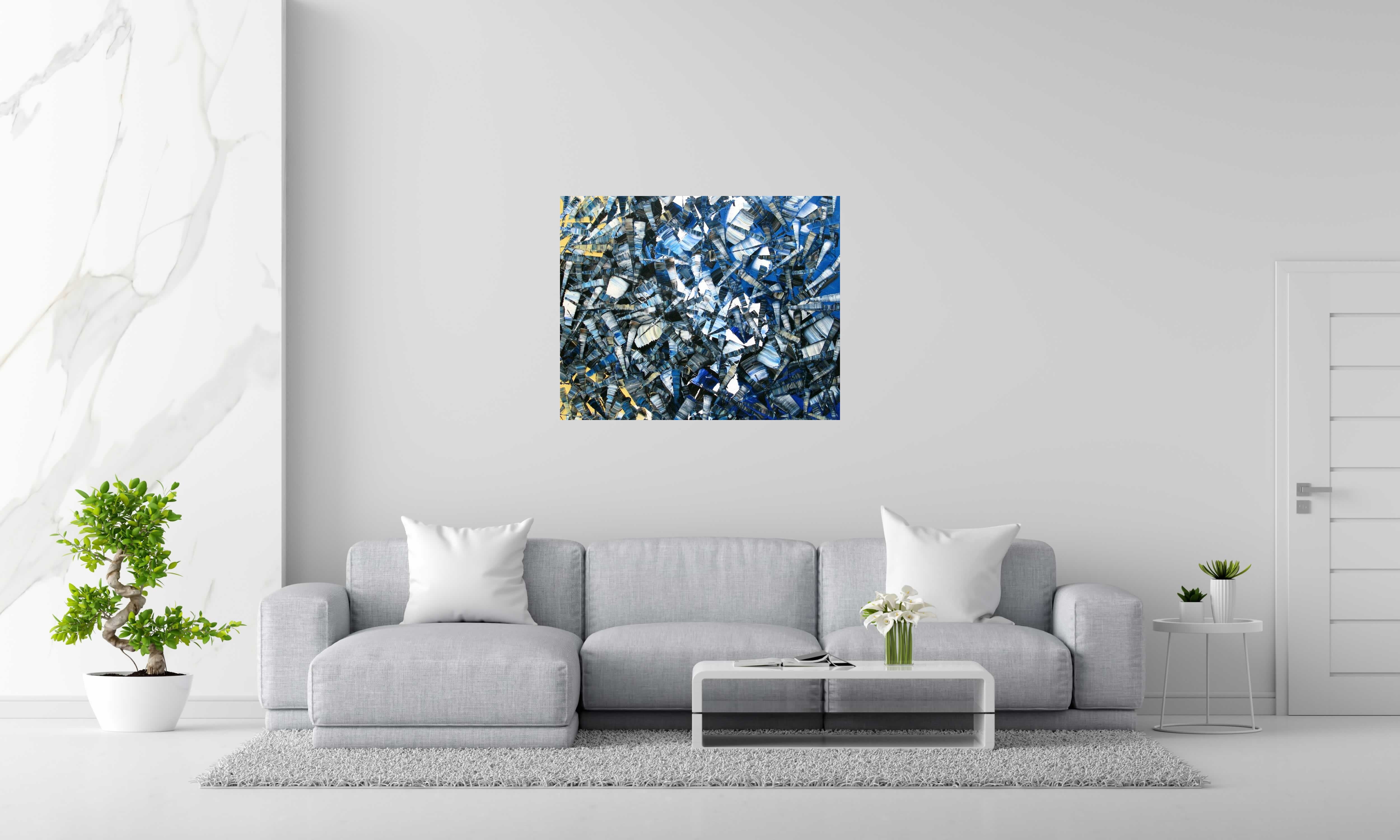 Tableau Peinture abstraite 08-2025-41 de ALAIN BECANNE dans un intérieur – 100 × 80 cm