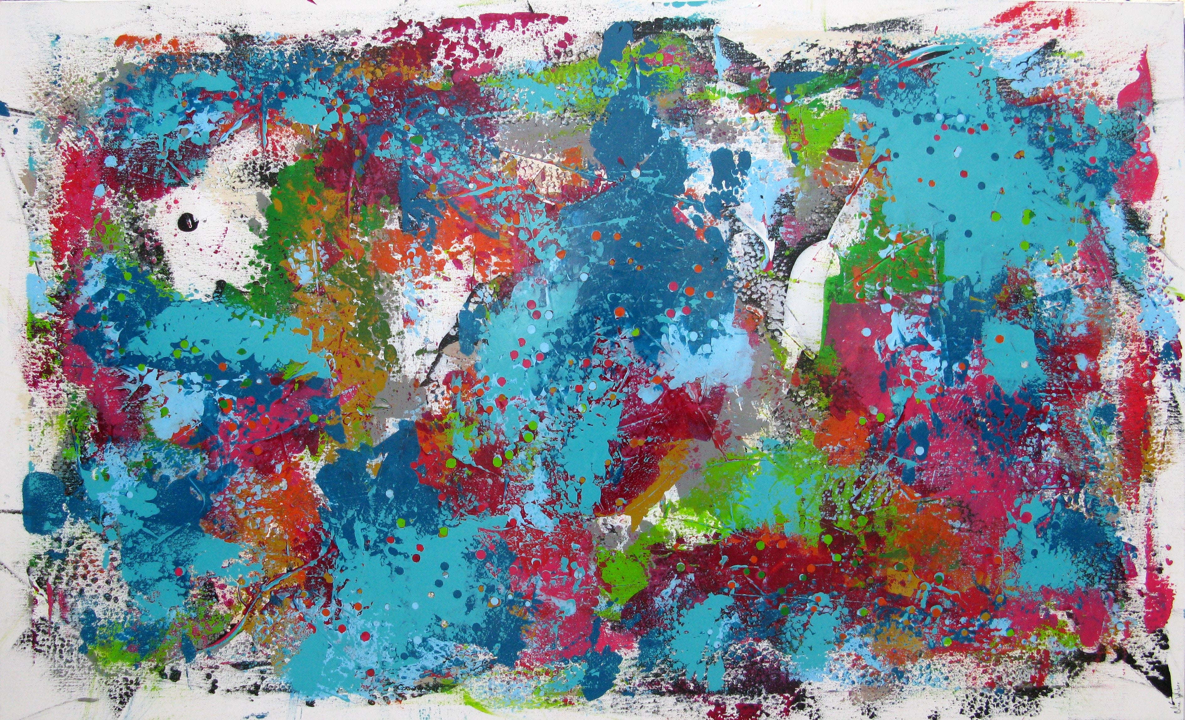 Tableau abstrait format xxl Rêverie tropézienne - La ponche – CELINE WEBER – 162 × 97 cm