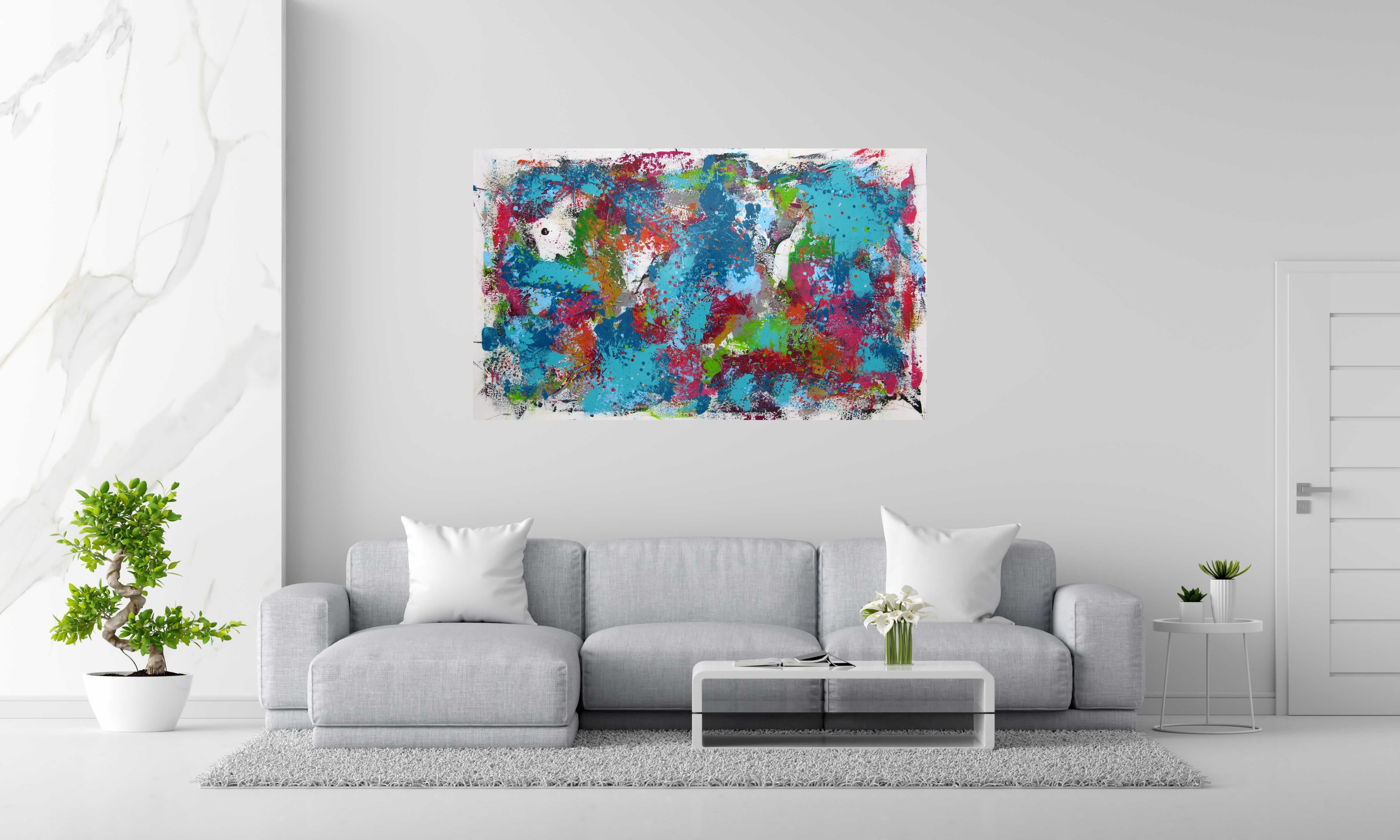 Tableau Rêverie tropézienne - La ponche de CELINE WEBER dans un intérieur – 162 × 97 cm