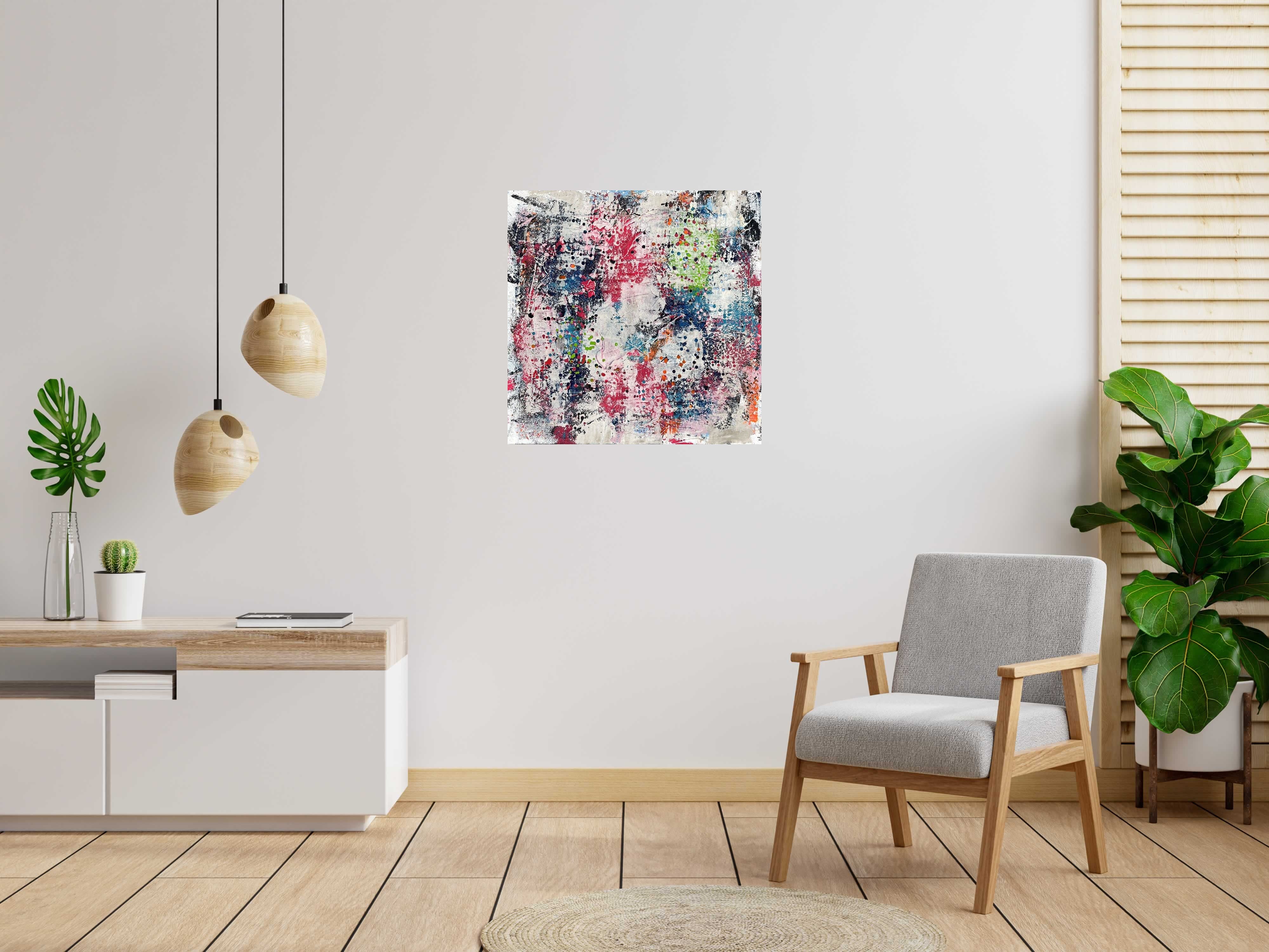 Tableau Stone confettis de CELINE WEBER dans un intérieur – 80 × 80 cm