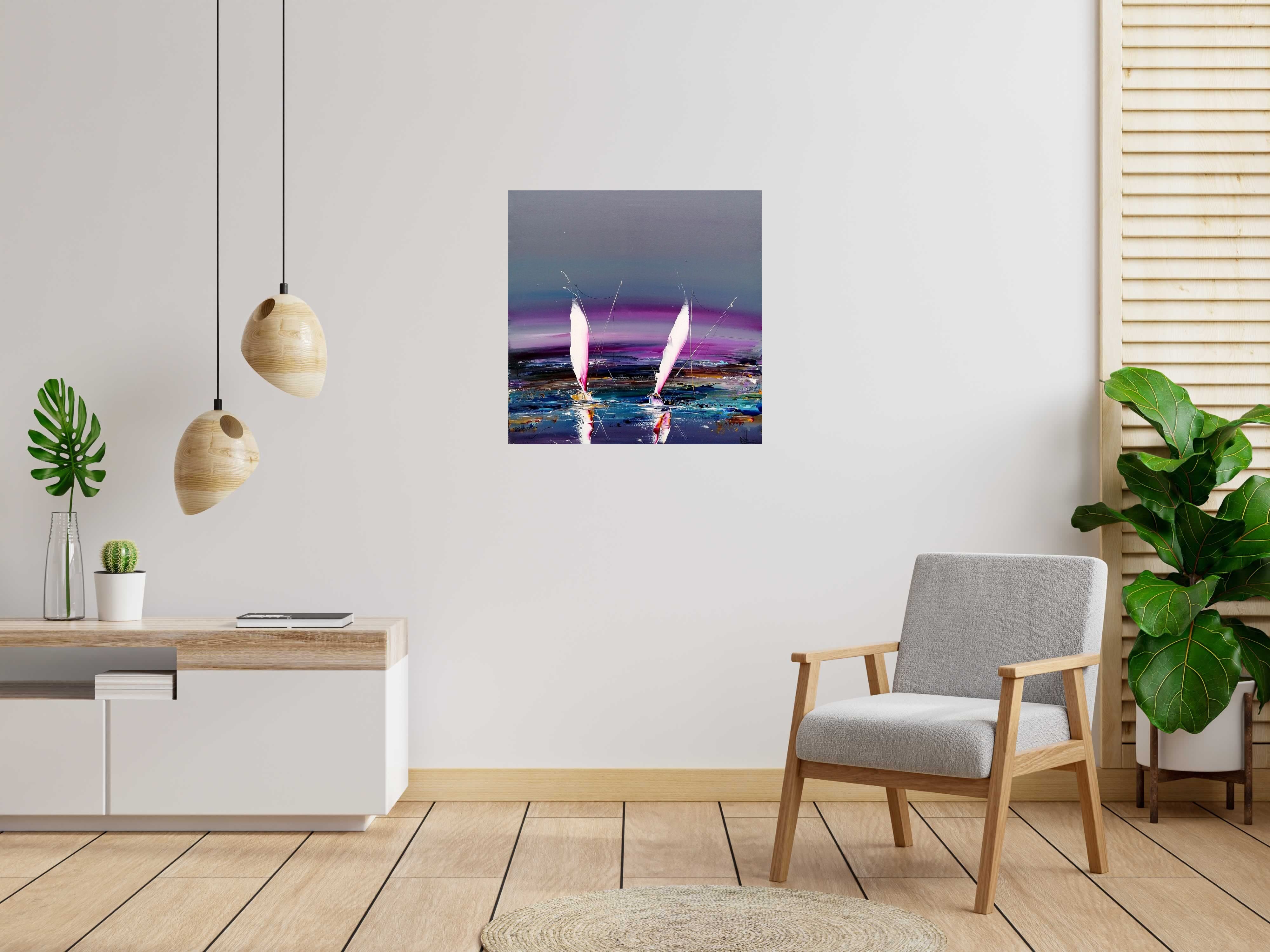 Tableau MARINE ABSTRAITE 2019-189 de F. BOUTET dans un intérieur – 80 × 80 cm