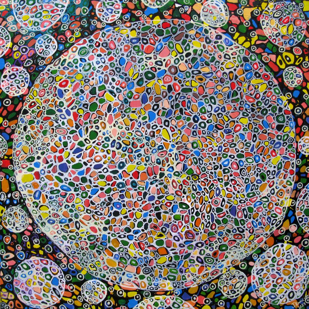 Tableau abstrait format xxl MICROMONDE 5 – JAVIER RAMIREZ – 100 × 100 cm