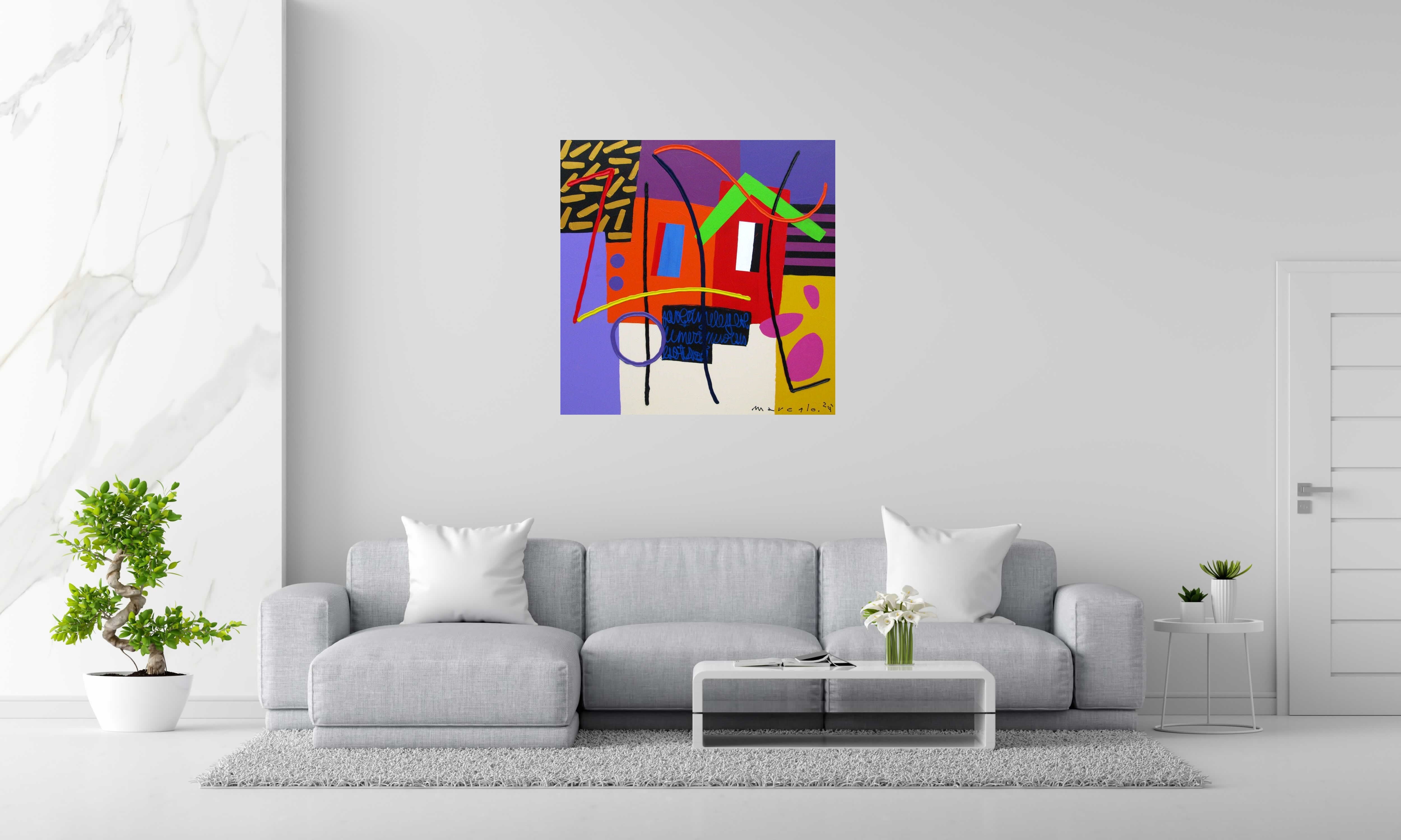 Tableau Peinture abstraite : Variacion 10 de MARCELLO CID SAINT JEAN dans un intérieur – 100 × 100 cm