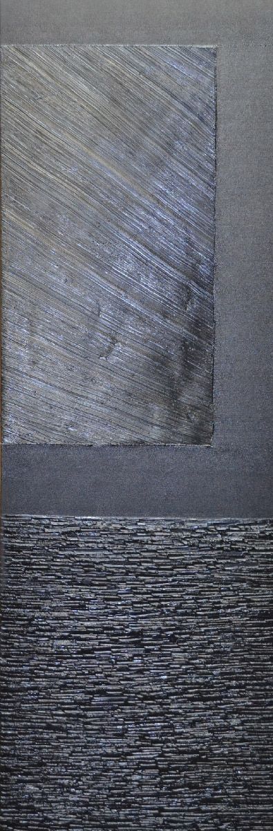 Tableau abstrait format xxl noir et rouge Peinture 12-2025-55 – ALAIN BECANNE – 40 × 120 cm