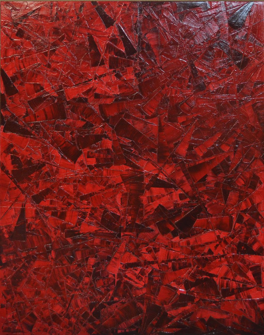 Tableau abstrait format xxl rouge PEINTURE 05-2022-39 – ALAIN BECANNE – 92 × 73 cm