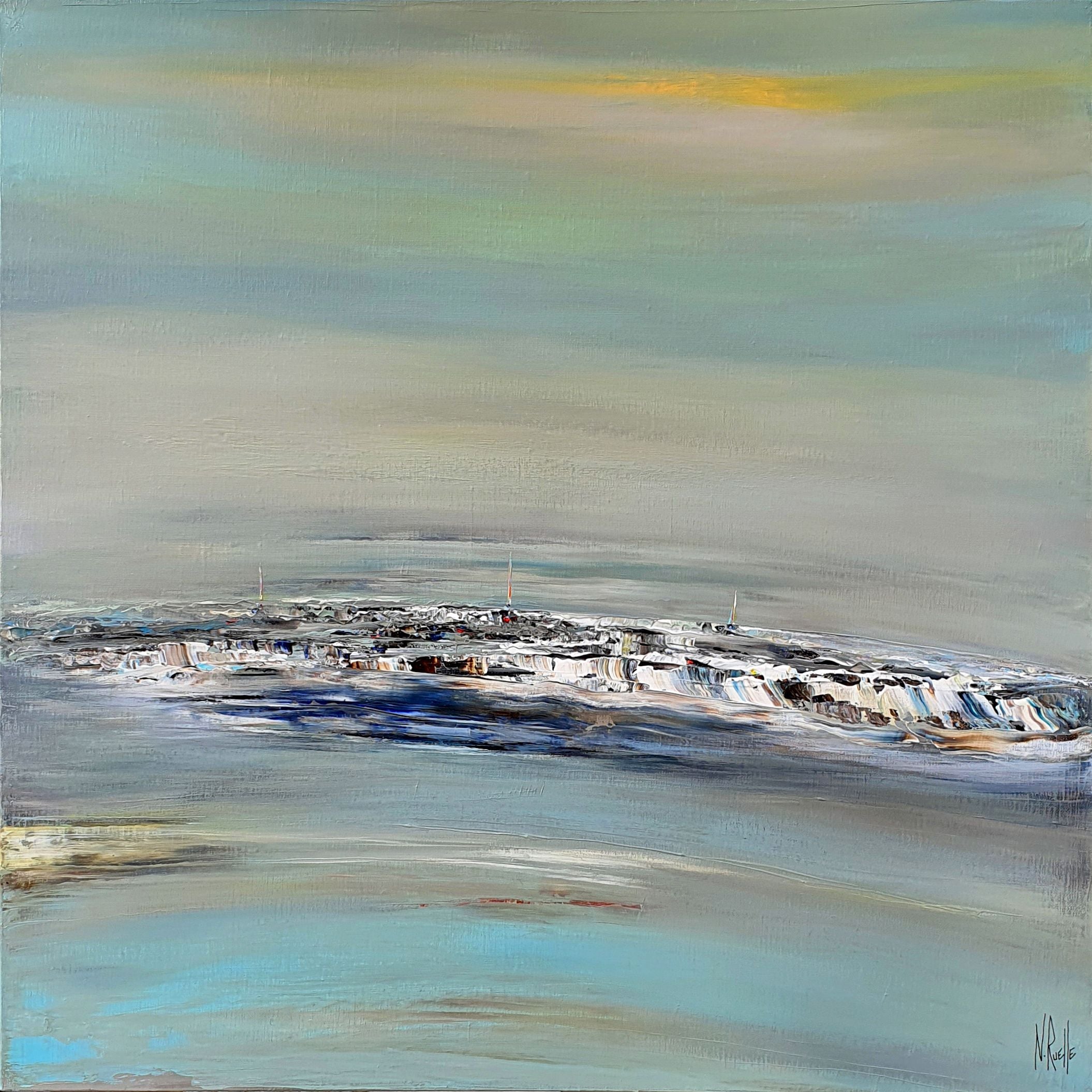 Tableau abstrait format xxl MEDITATION MARINE – RUELLE NICOLAS – 80 × 80 cm