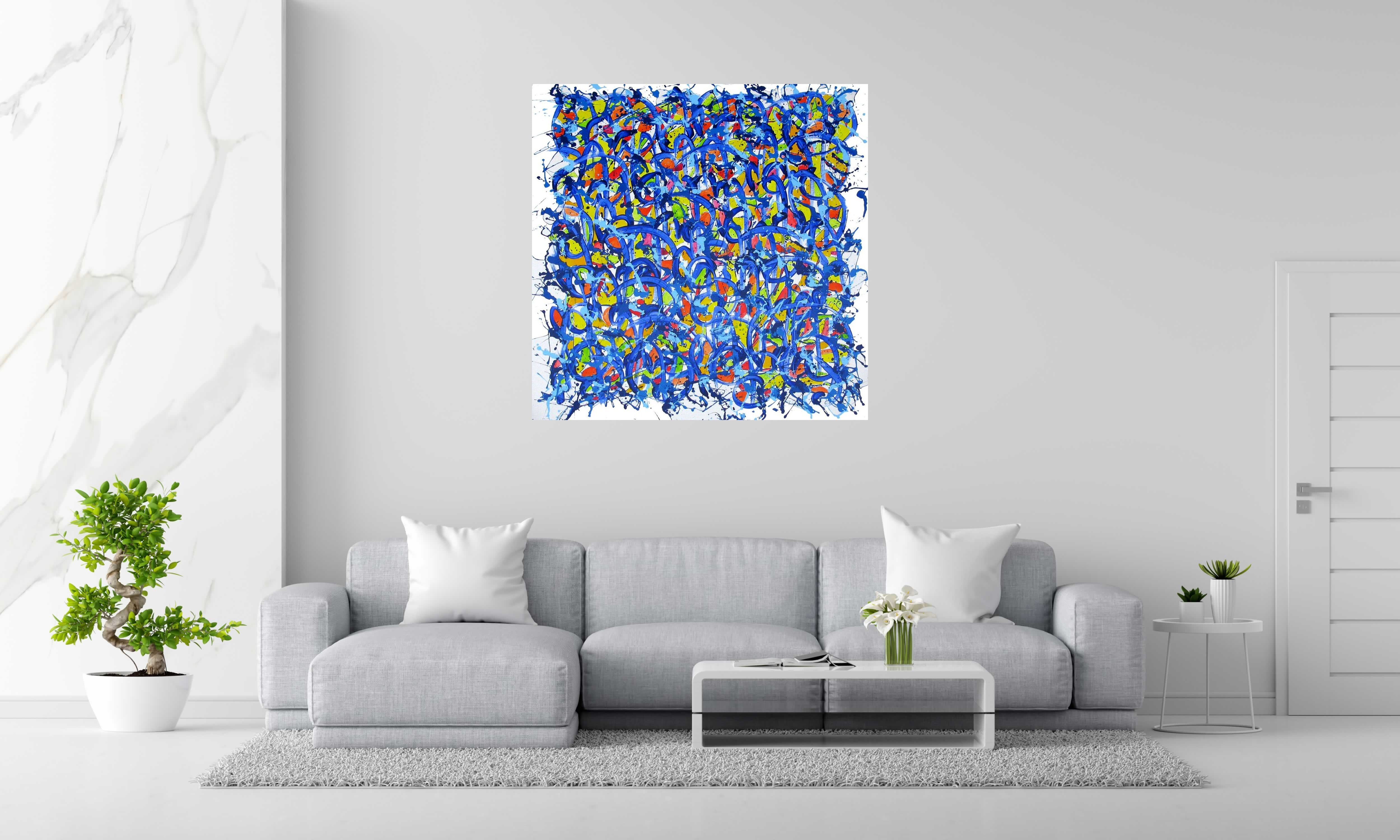 Tableau No name E59 de STEPHANE RIME dans un intérieur – 120 × 120 cm