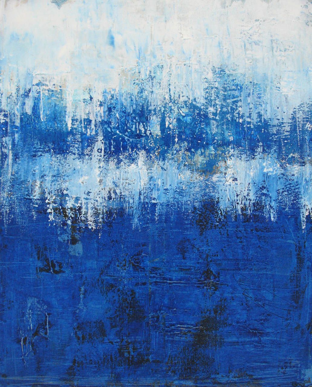 Tableau abstrait grand format blanc et bleu BLEU ET BLANC 2 – TANIA CARRARA – 81 × 100 cm