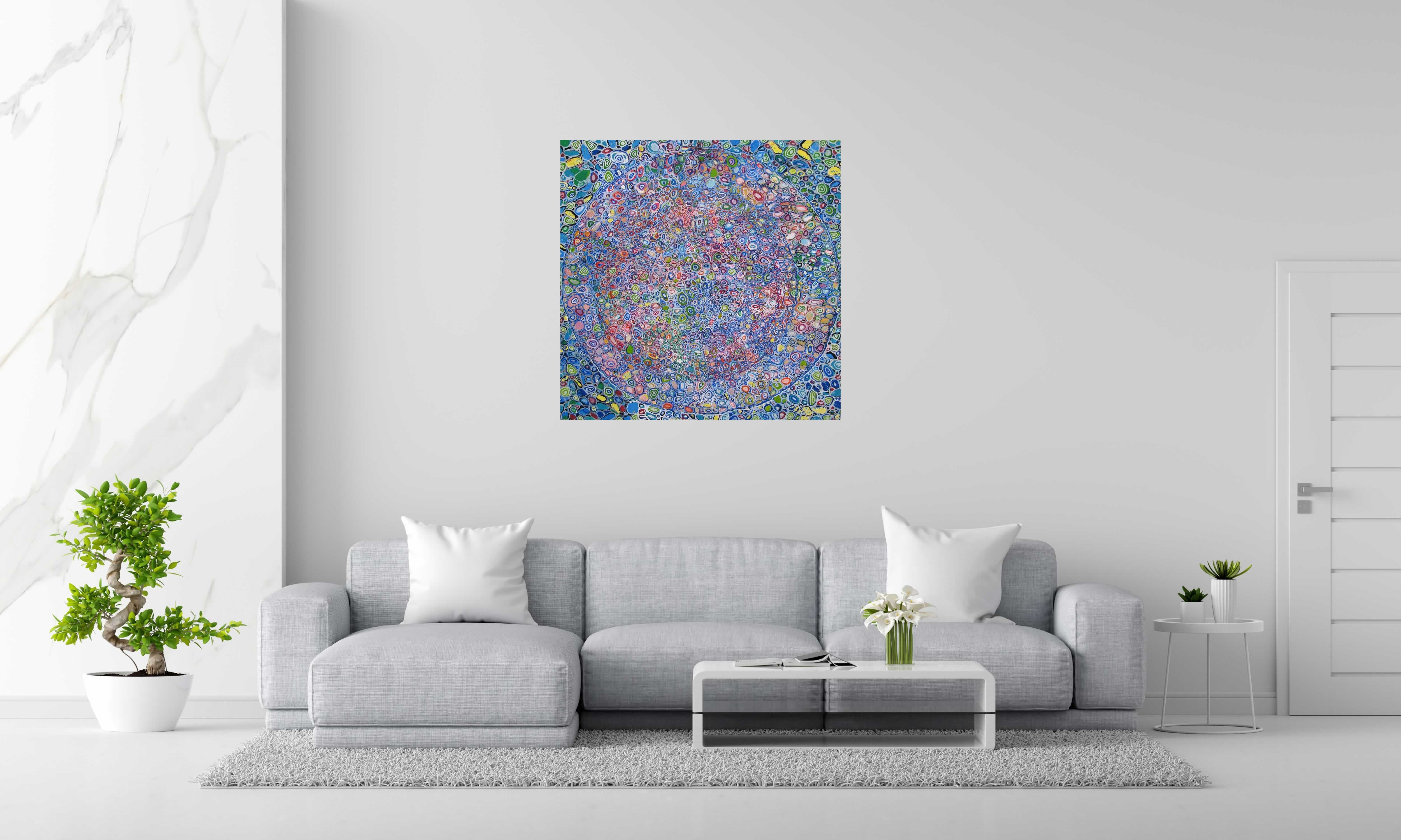 Tableau MICROCOLOUR 2 de JAVIER RAMIREZ dans un intérieur – 100 × 100 cm