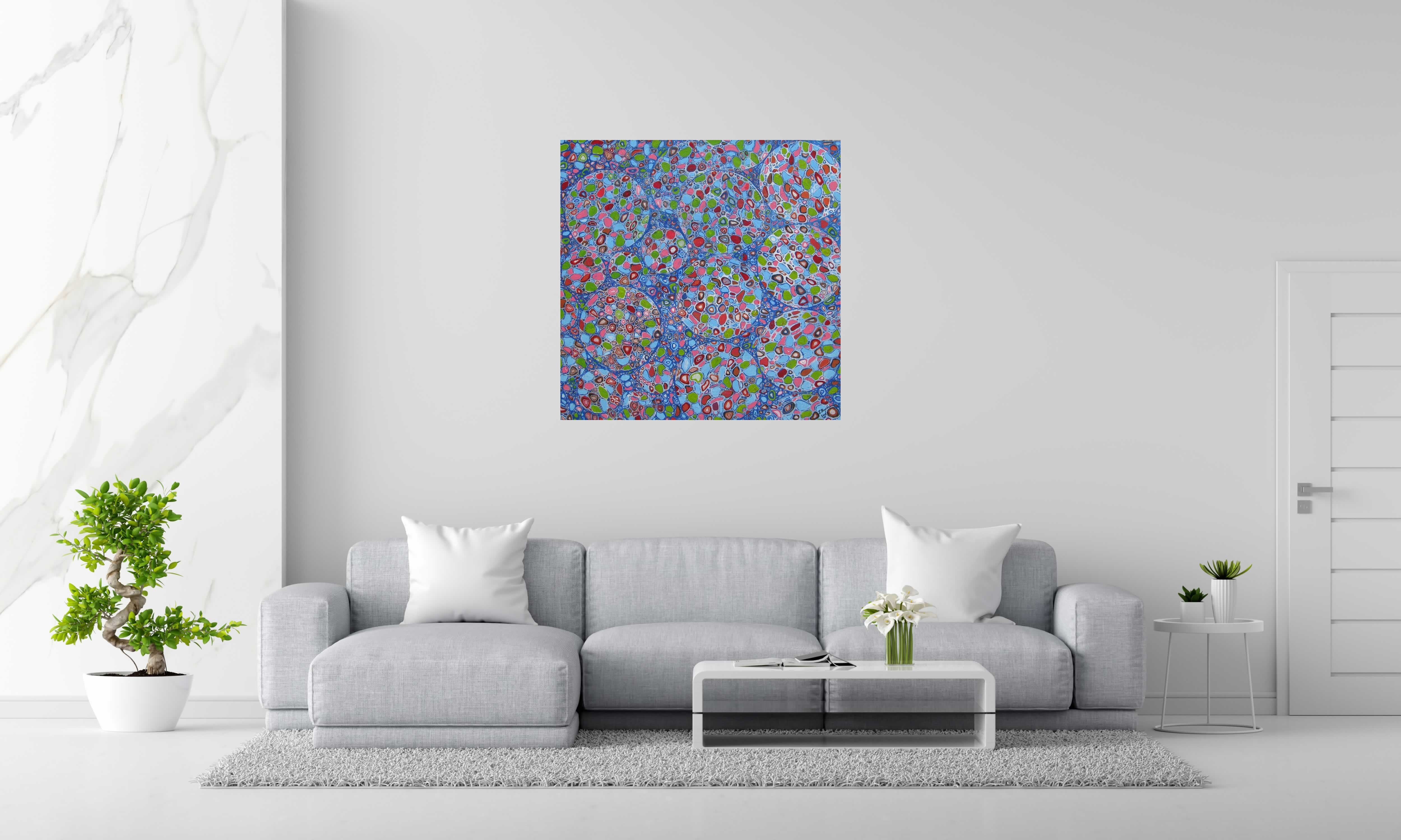 Tableau MICROCOLOUR 4 de JAVIER RAMIREZ dans un intérieur – 100 × 100 cm
