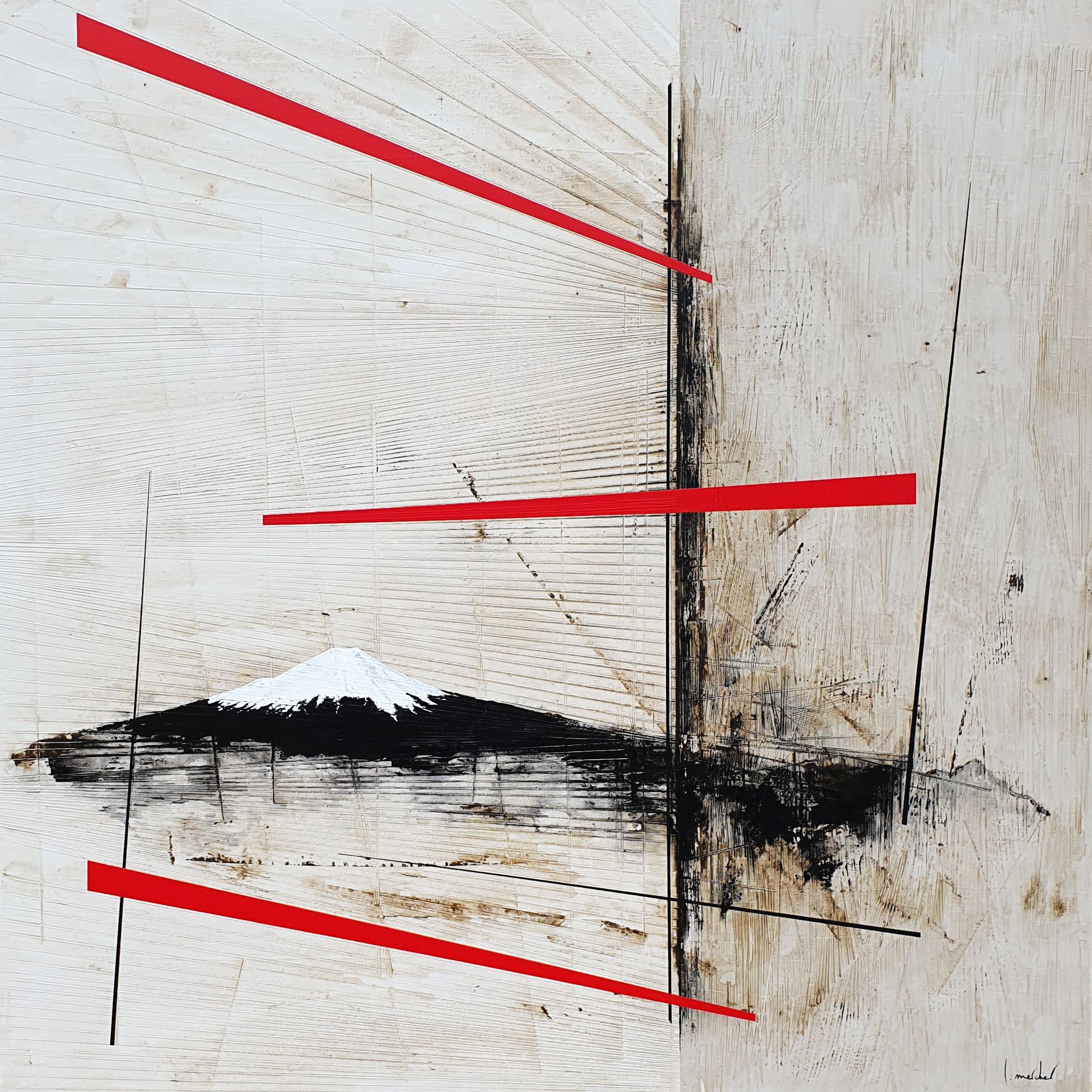 Tableau abstrait grand format FUJIYAMA – LUDOVIC MERCHER – 100 × 100 cm