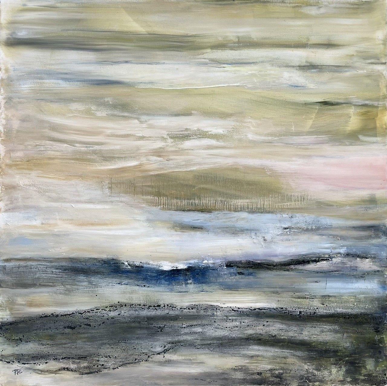 Tableau abstrait grand format Sables blancs – PASCALE JACQUEMOND – 100 × 100 cm
