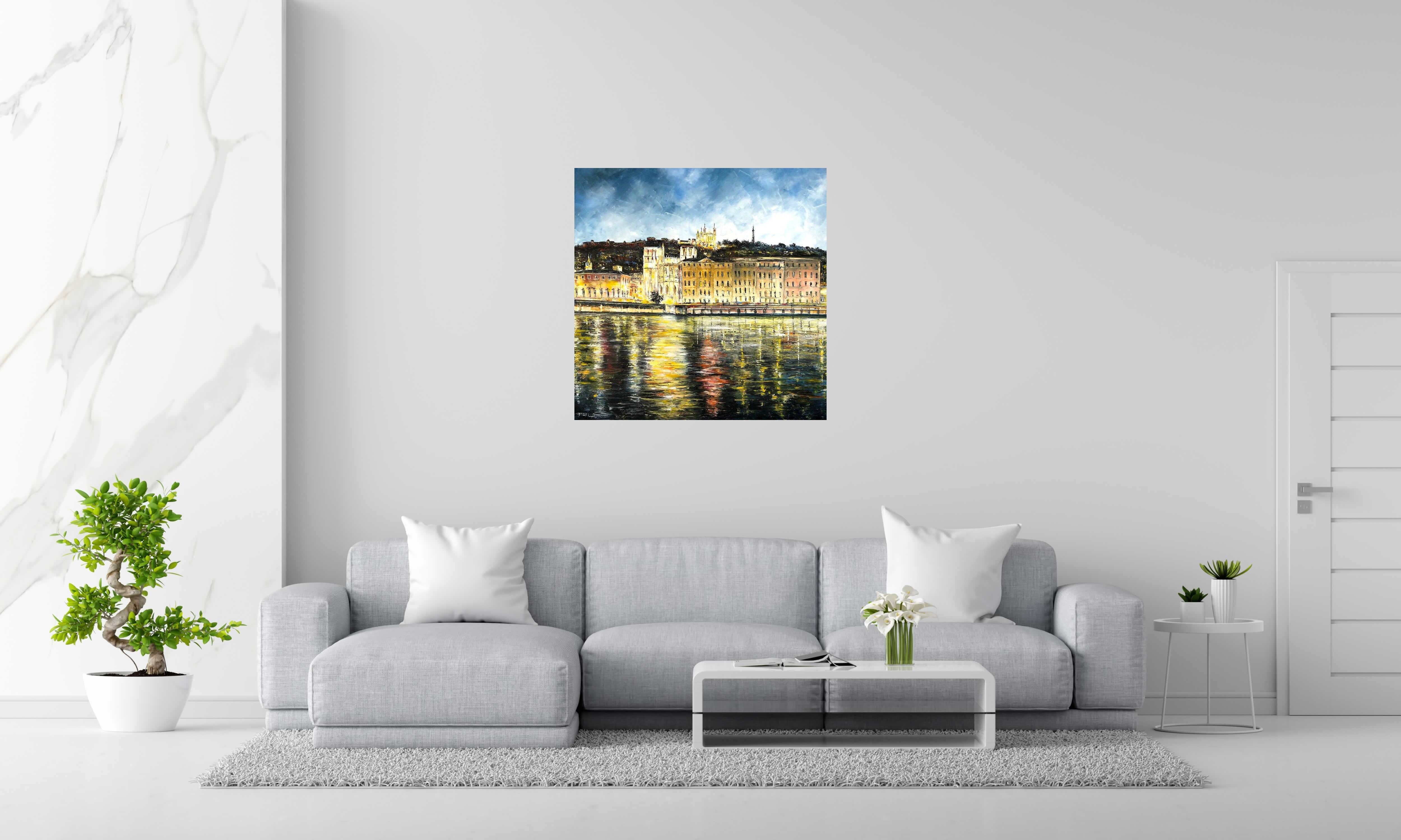 Tableau Quai de Saône, Lyon de PHIL dans un intérieur – 90 × 90 cm