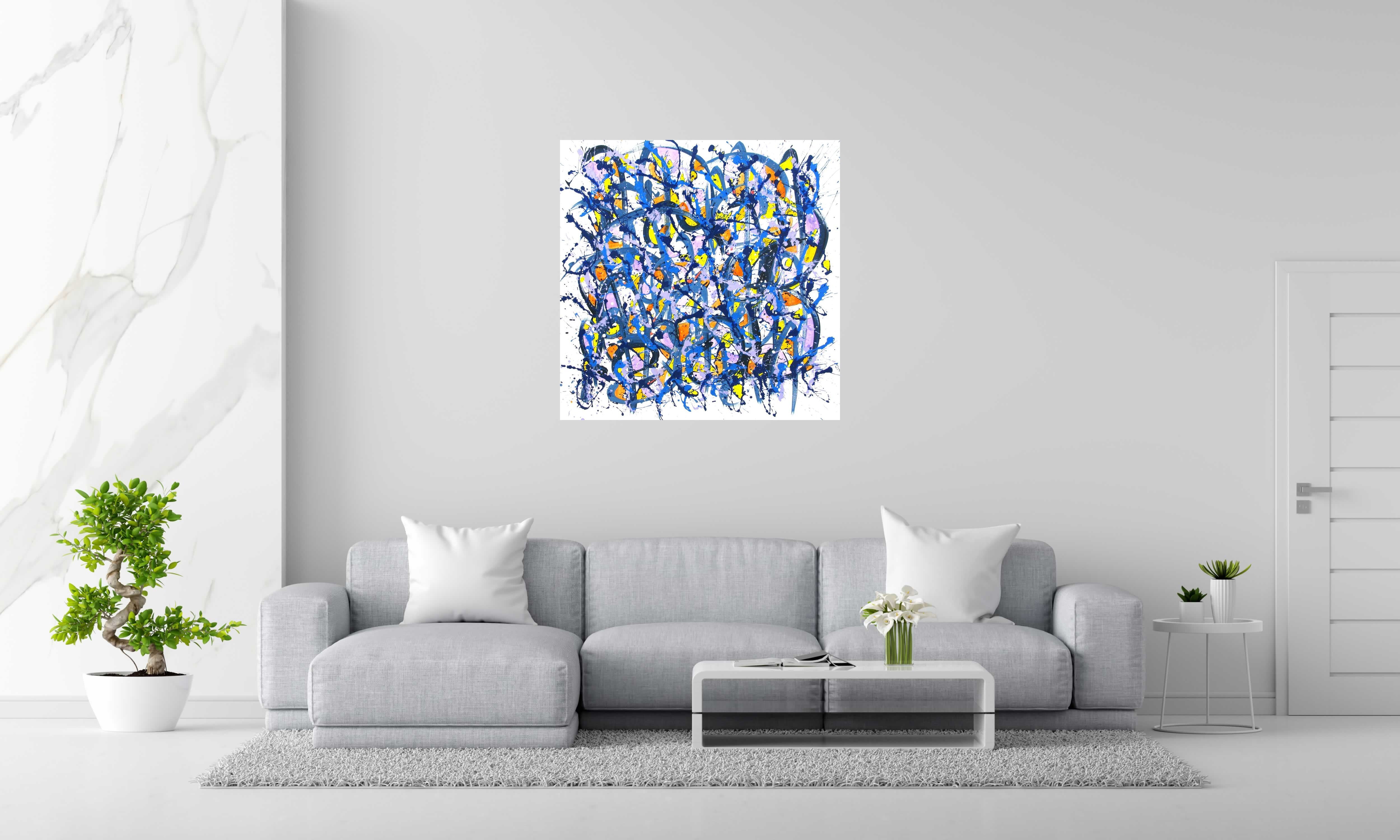 Tableau noname E5 de STEPHANE RIME dans un intérieur – 100 × 100 cm
