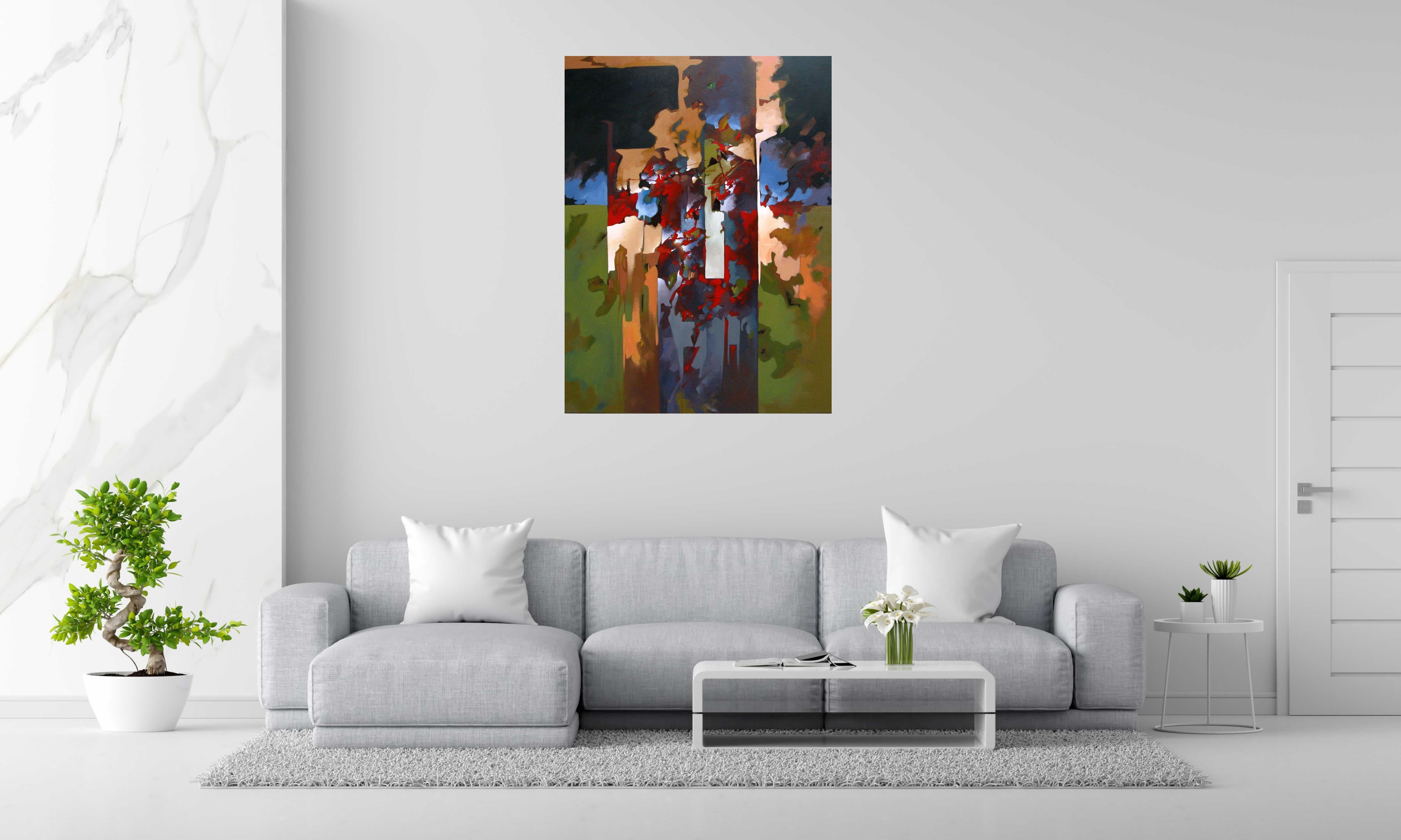 Tableau PEINTURE ABSTRAITE 23 de BRUNEAU dans un intérieur – 130 × 97 cm