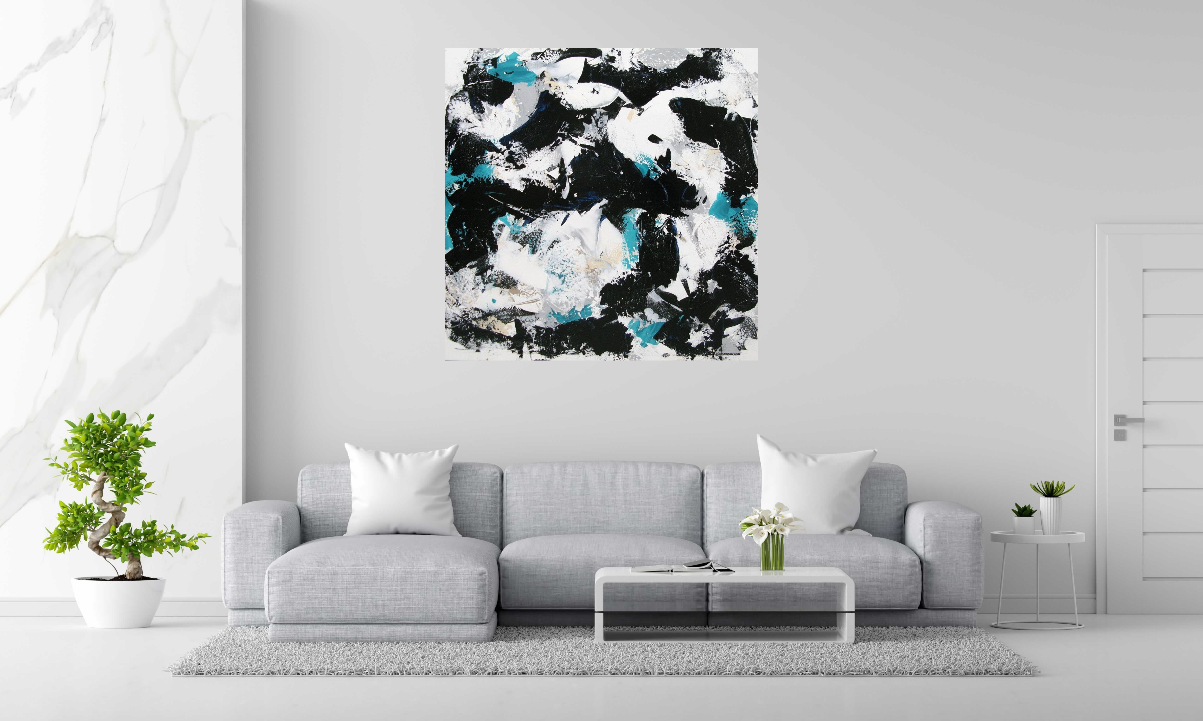 Tableau ECUME de CELINE WEBER dans un intérieur – 130 × 130 cm