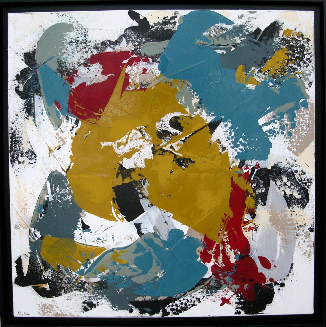 Tableau abstrait grande taille Safran – CELINE WEBER – 80 × 80 cm