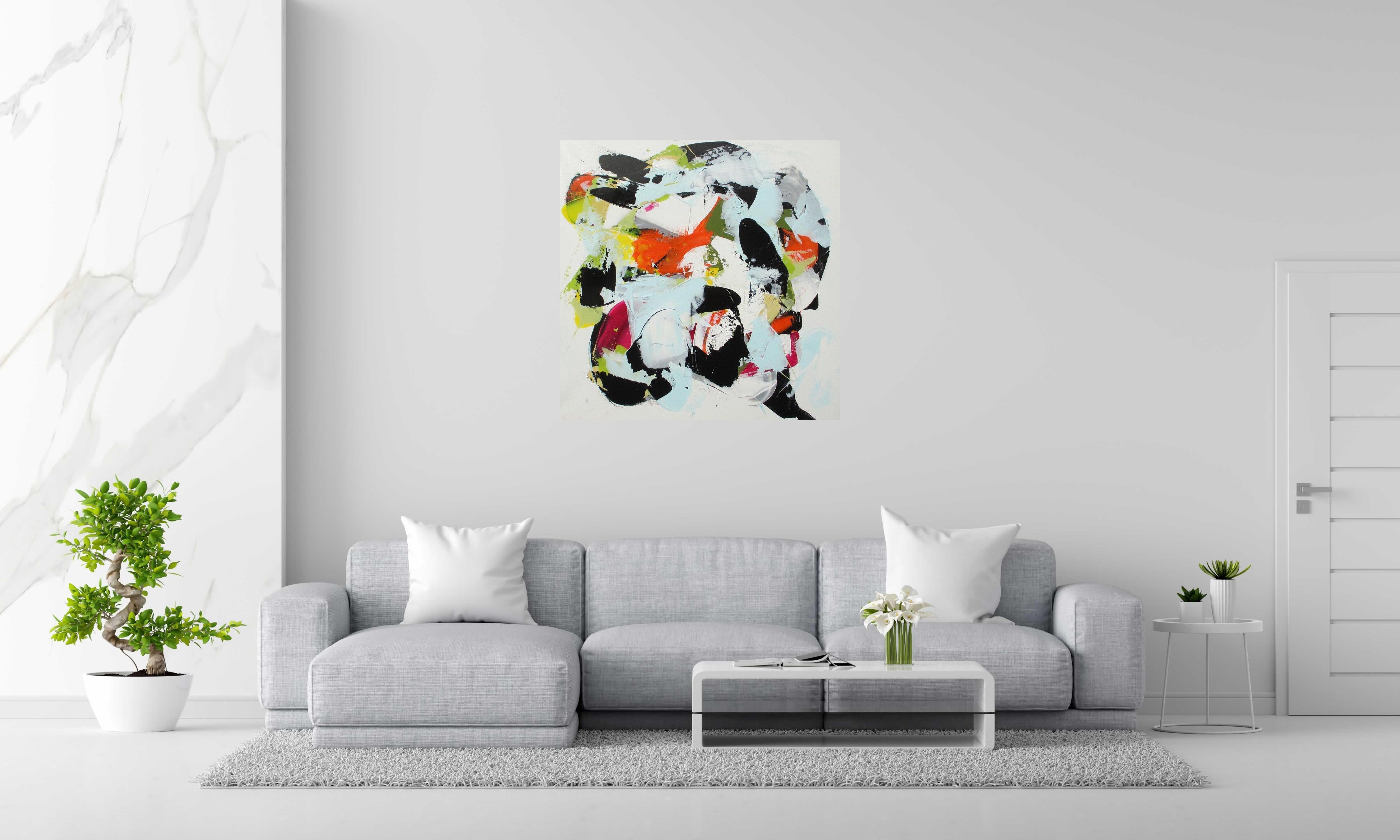 Tableau SPRINGS 2 de CELINE WEBER dans un intérieur – 100 × 100 cm