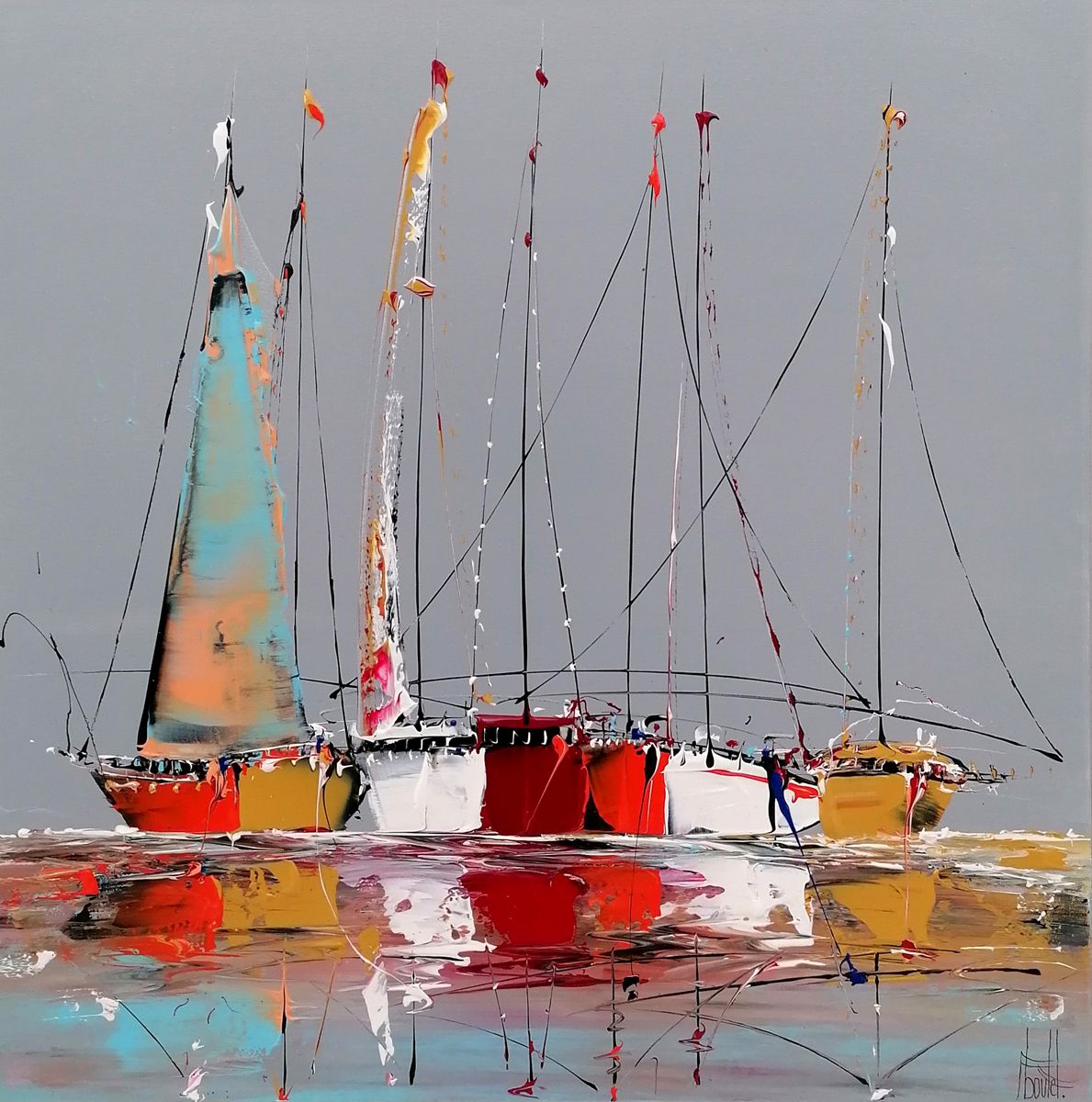 Tableau abstrait grande taille MARINE ABSTRAITE 2025-104 – F. BOUTET – 80 × 80 cm
