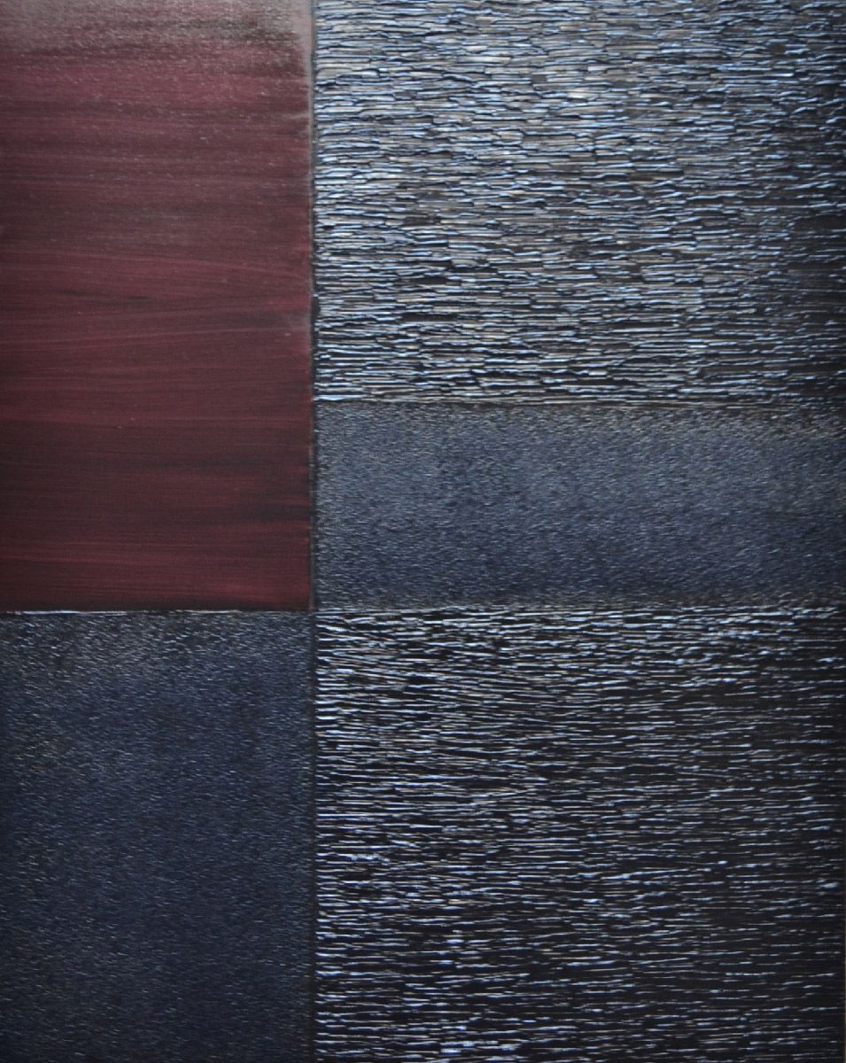 Tableau abstrait grande taille noir et rouge Peinture 09-2025-49 – ALAIN BECANNE – 81 × 100 cm