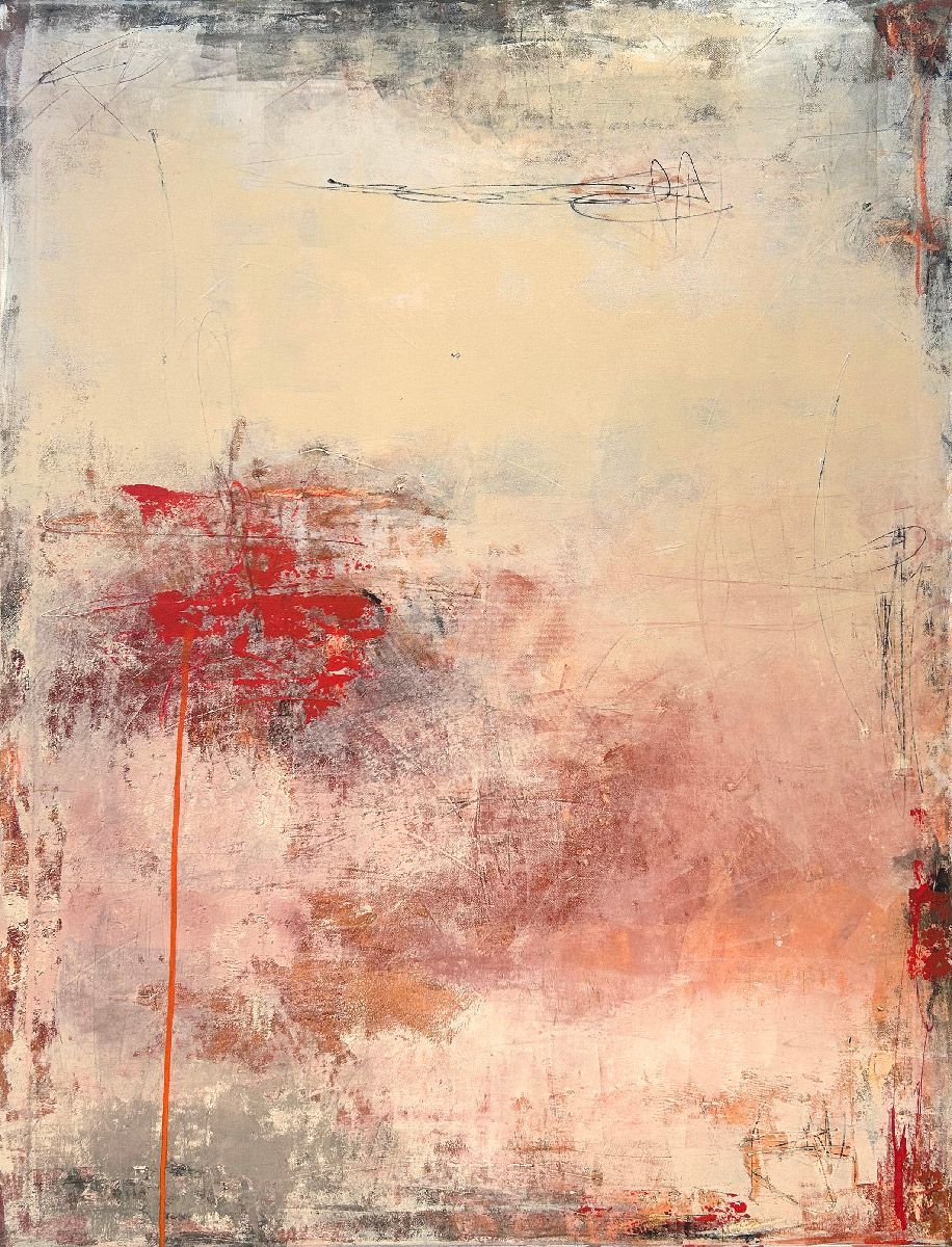 Tableau abstrait grande taille rouge Nuances vermillon – TANIA CARRARA – 97 × 130 cm