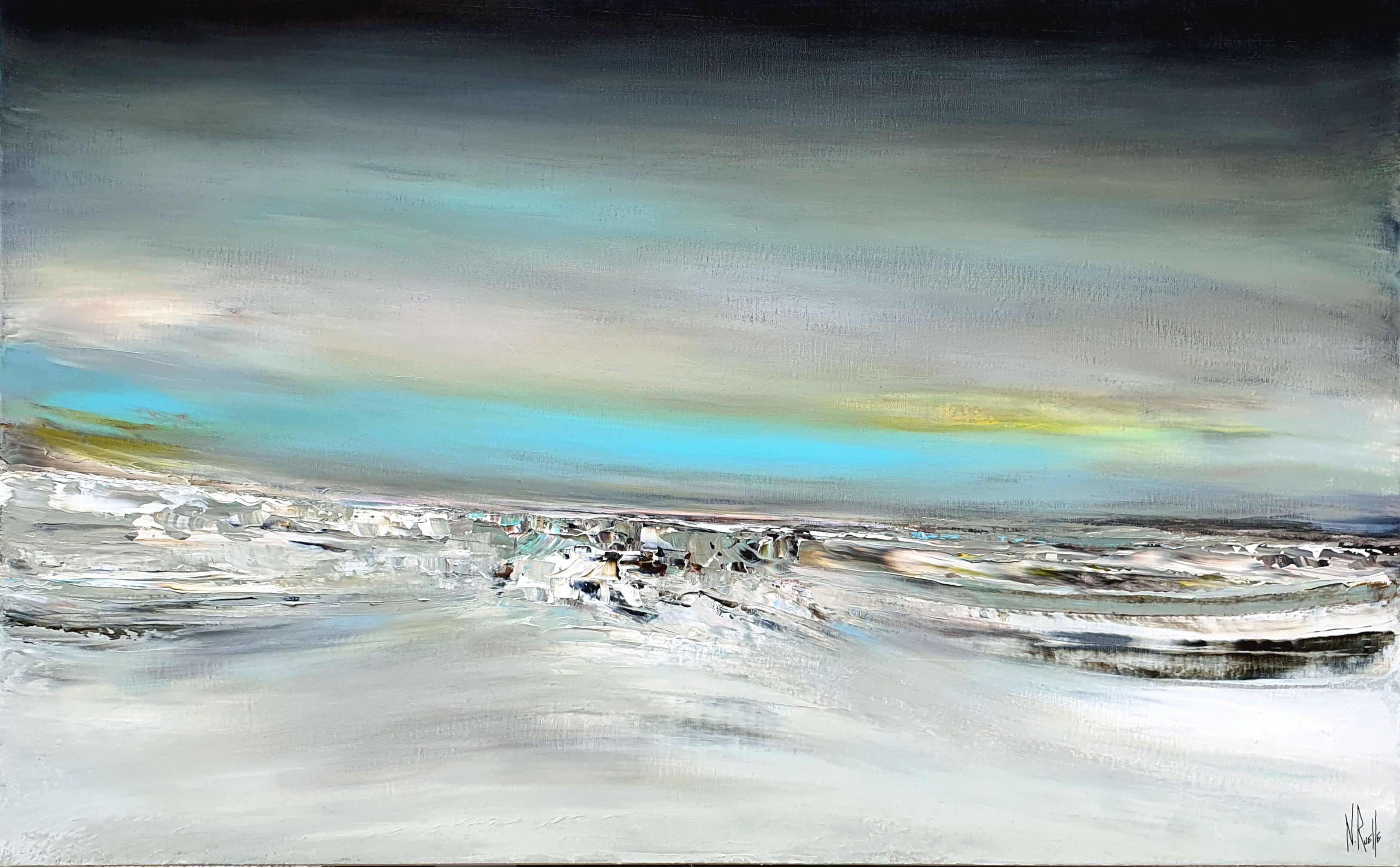 Tableau abstrait grande taille PAYSAGE ABSTRAIT: A L'HORIZON – RUELLE NICOLAS – 130 × 81 cm