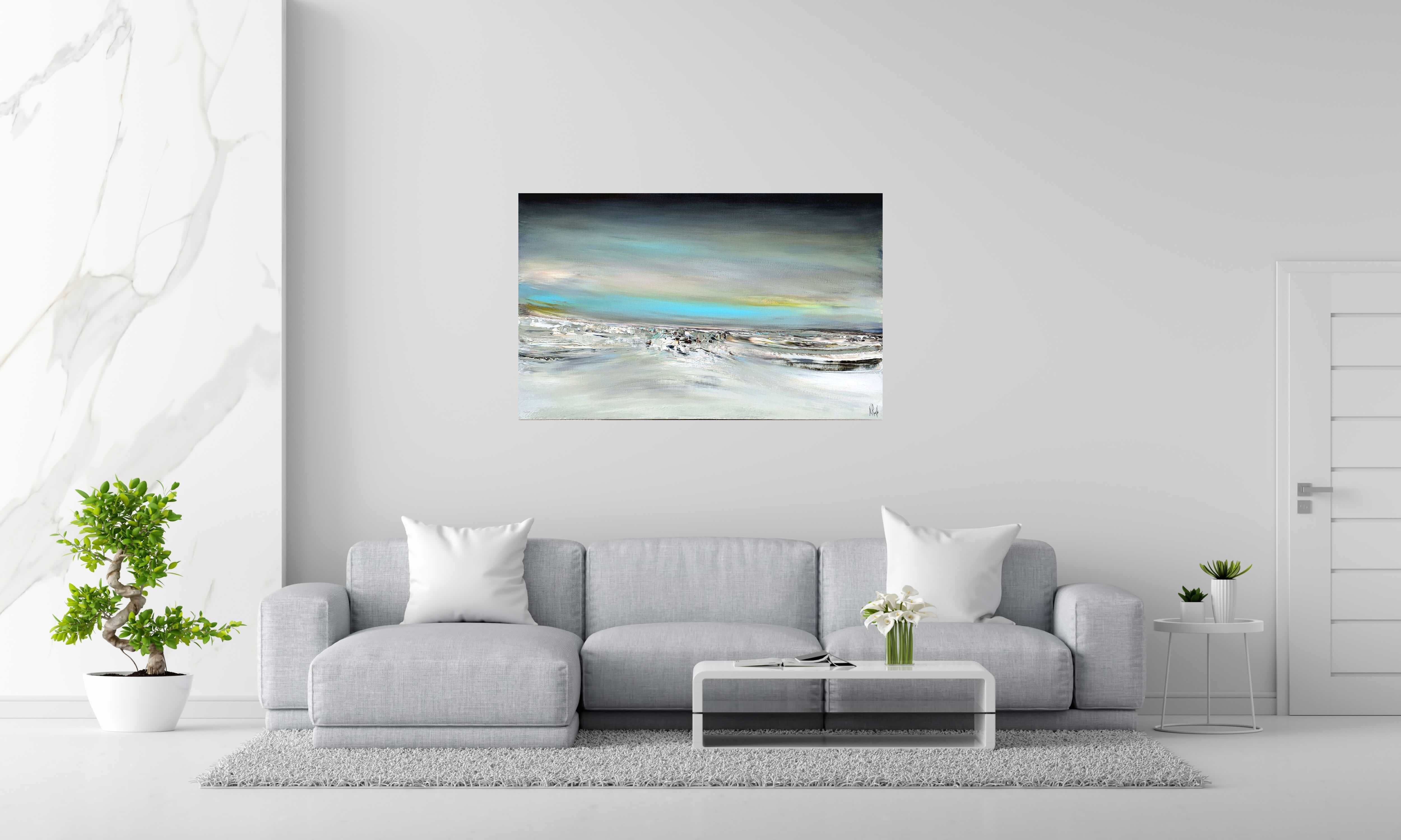 Tableau PAYSAGE ABSTRAIT: A L'HORIZON de RUELLE NICOLAS dans un intérieur – 130 × 81 cm