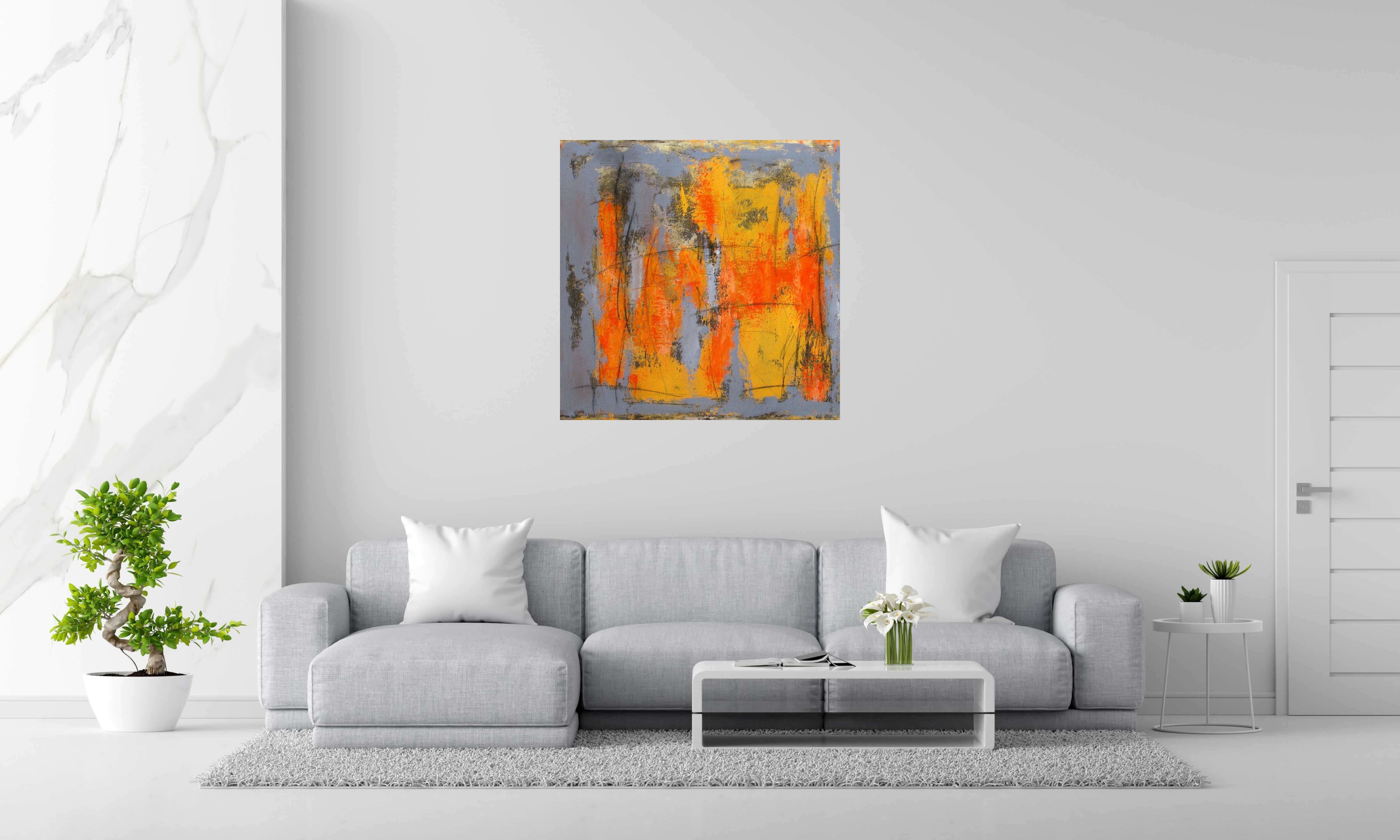 Tableau Nuances d'hiver de TANIA CARRARA dans un intérieur – 100 × 100 cm
