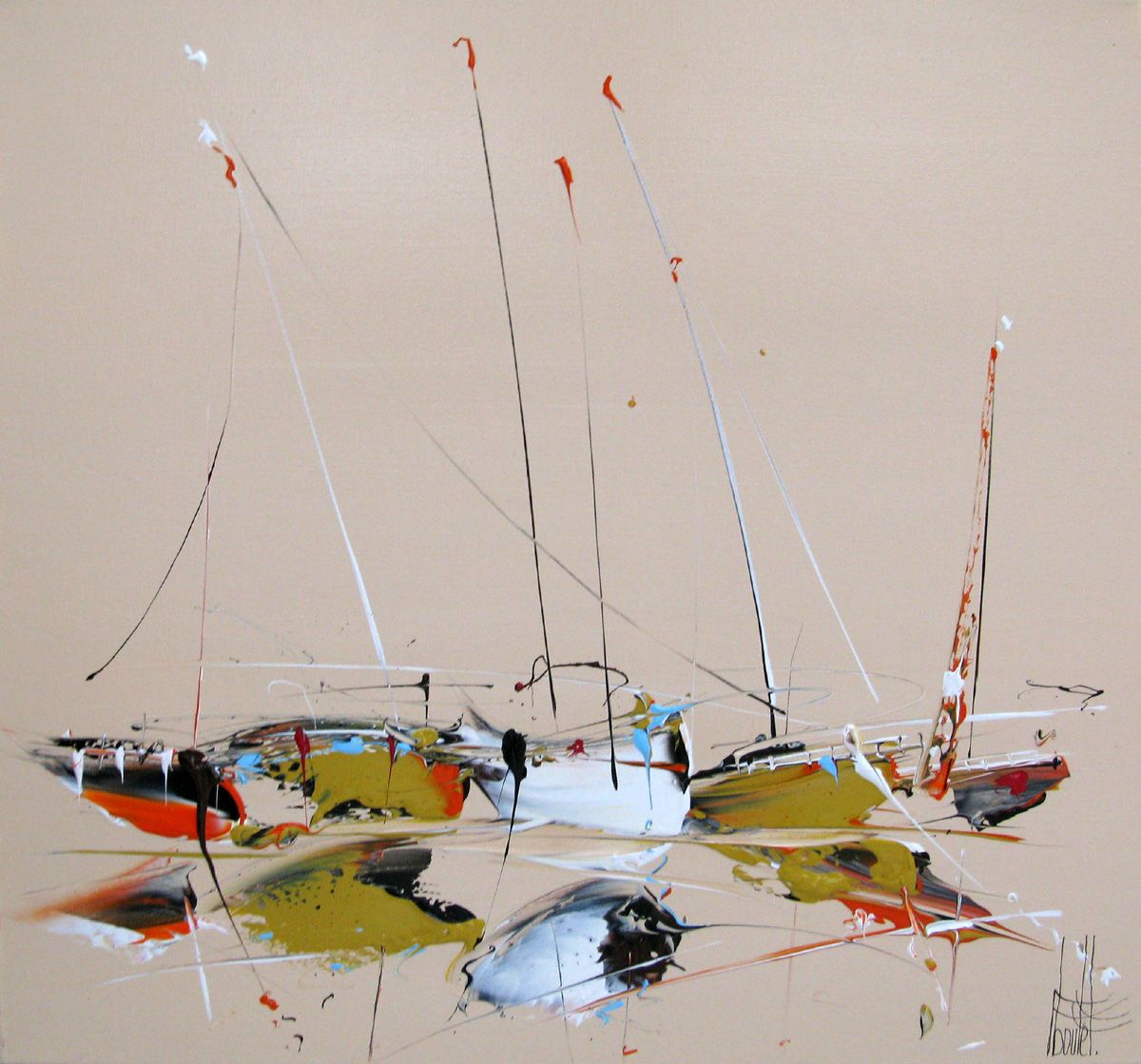 Tableau abstrait moyen format beige MARINE ABSTRAITE 2023-15 – F. BOUTET – 60 × 60 cm