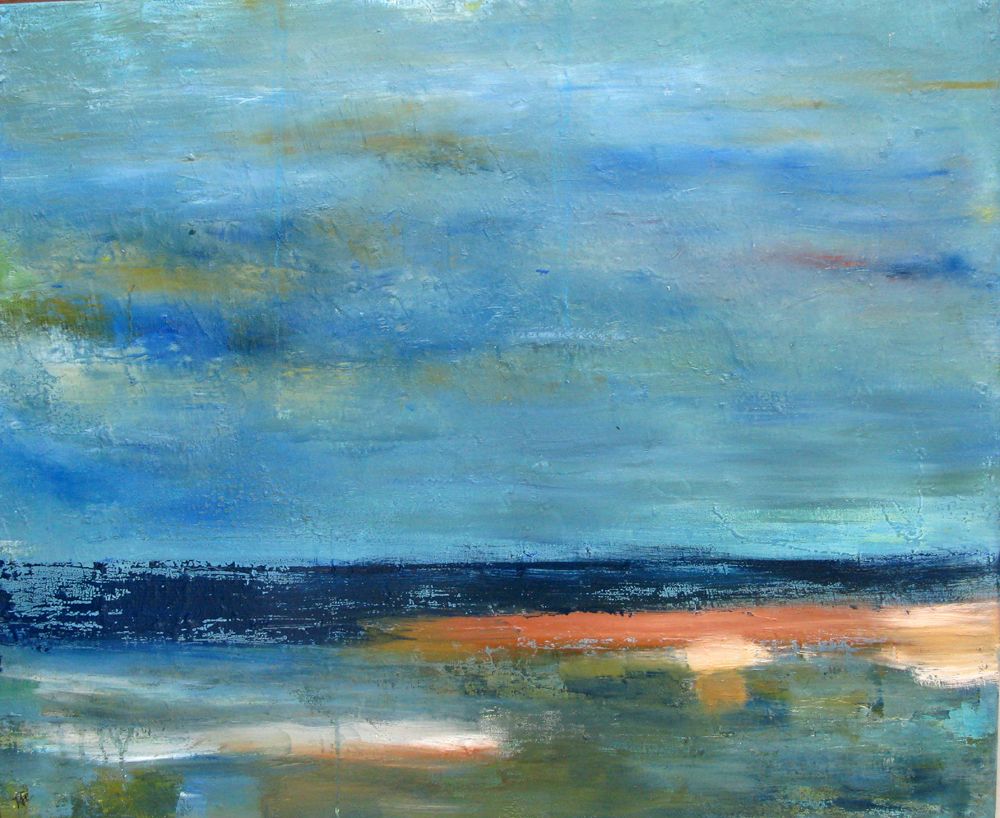 Tableau abstrait moyen format blanc Eaux vertes – PASCALE JACQUEMOND – 60 × 73 cm