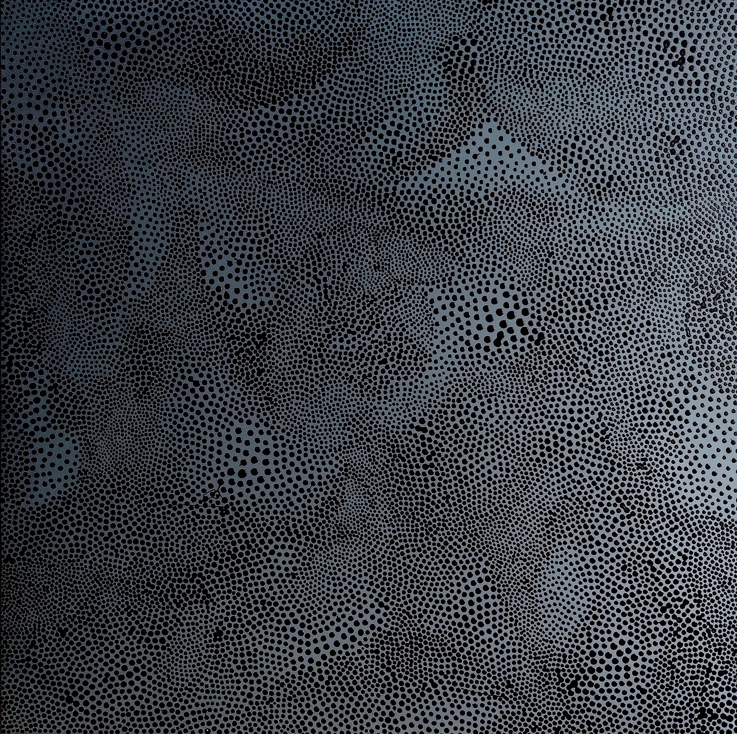 Tableau abstrait moyen format bleu et noir Black Sand – NASH – 70 × 70 cm