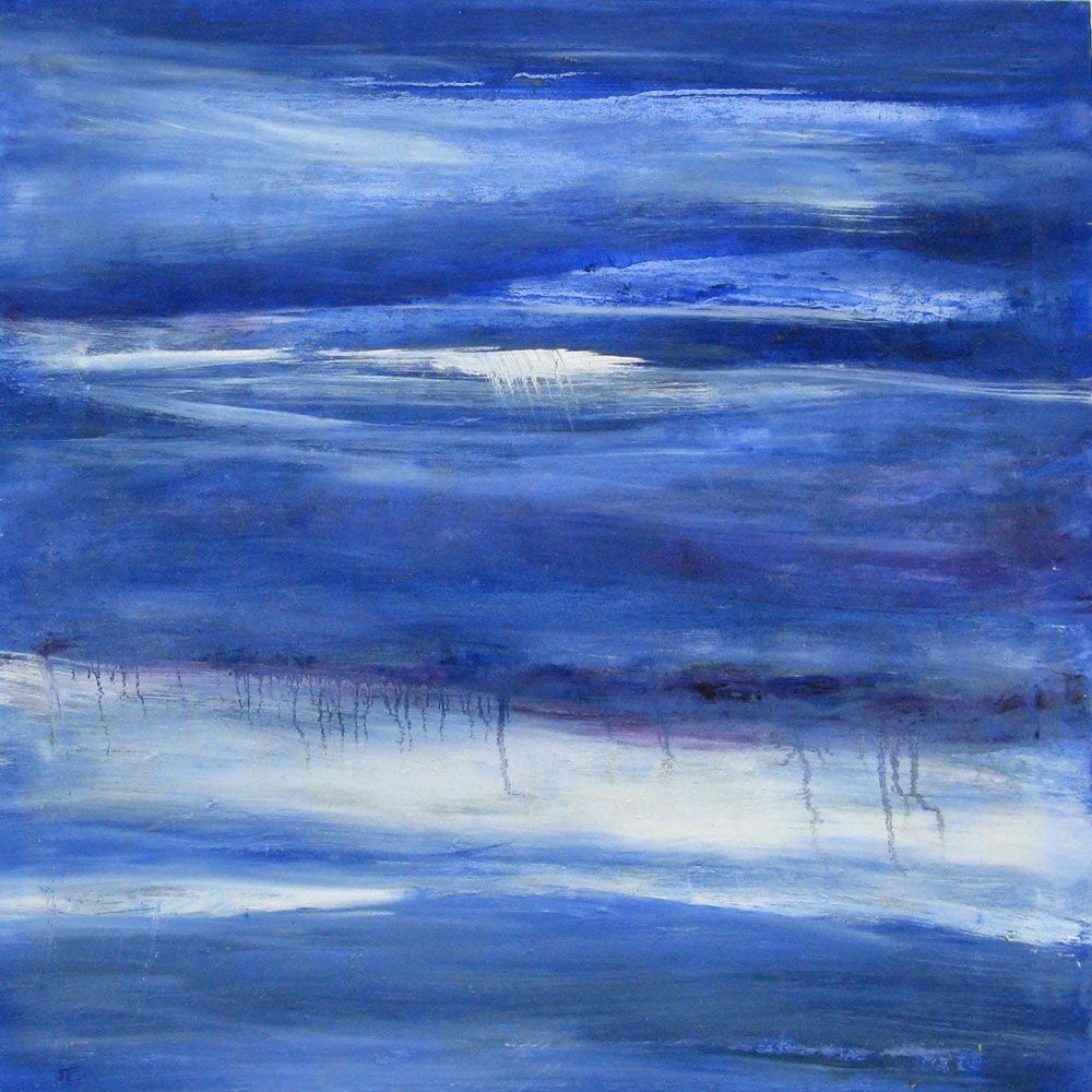 Tableau abstrait moyen format bleu AQUA 2 – PASCALE JACQUEMOND – 60 × 60 cm