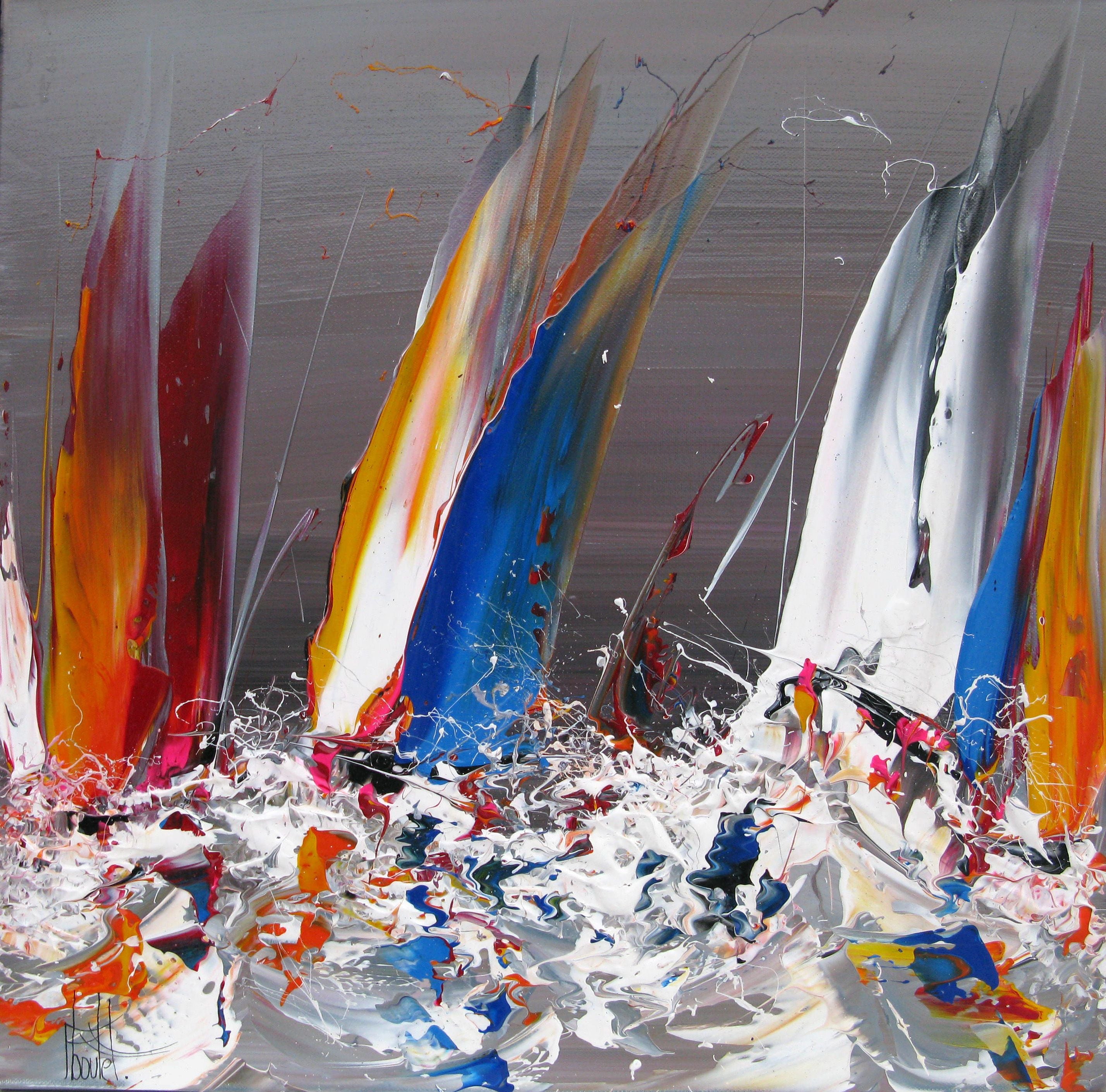 Tableau abstrait moyen format gris MARINE ABSTRAITE 2023-25 – F. BOUTET – 50 × 50 cm
