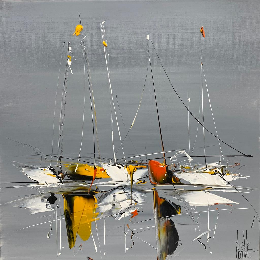 Tableau abstrait moyen format gris MARINE ABSTRAITE 2023-28 – F. BOUTET – 50 × 50 cm