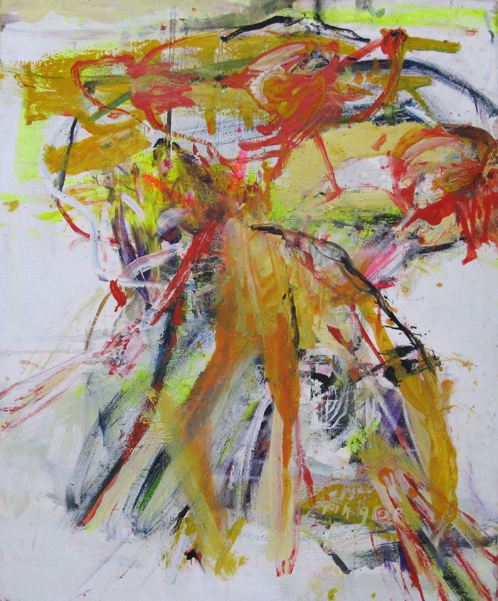 Tableau abstrait moyen format jaune SANS TITRE – RINGER HERVE – 72 × 60 cm