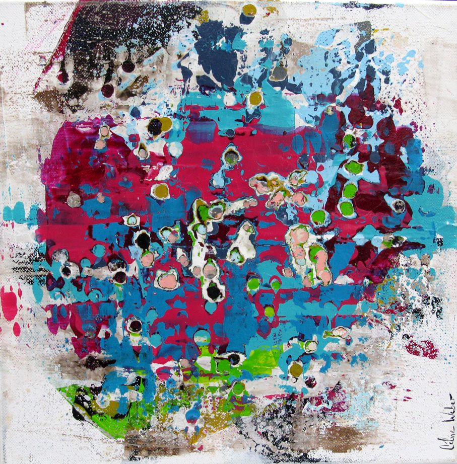 Tableau abstrait petit format Stone Aigue-Marine 2 – CELINE WEBER – 30 × 30 cm