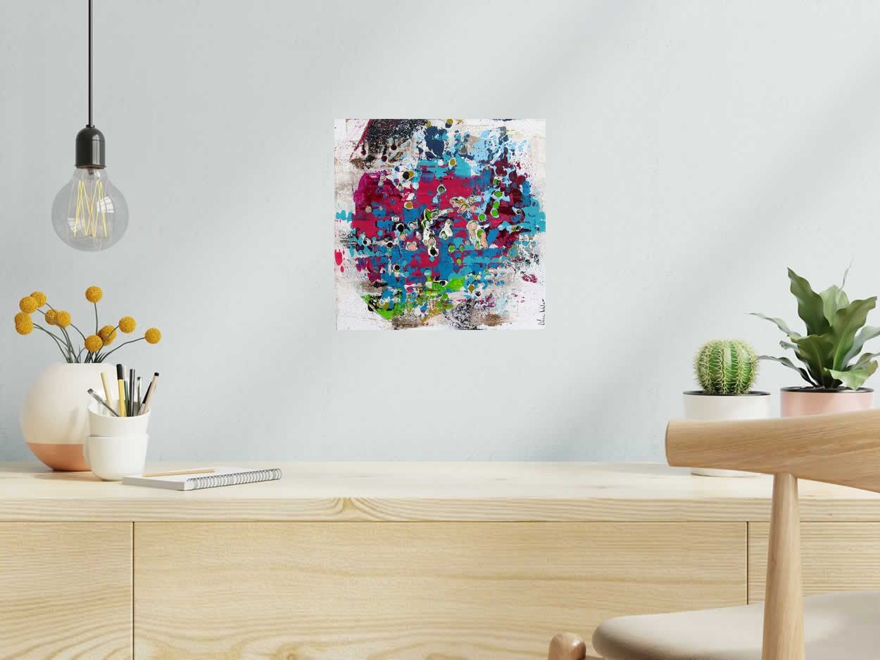 Tableau Stone Aigue-Marine 2 de CELINE WEBER dans un intérieur – 30 × 30 cm