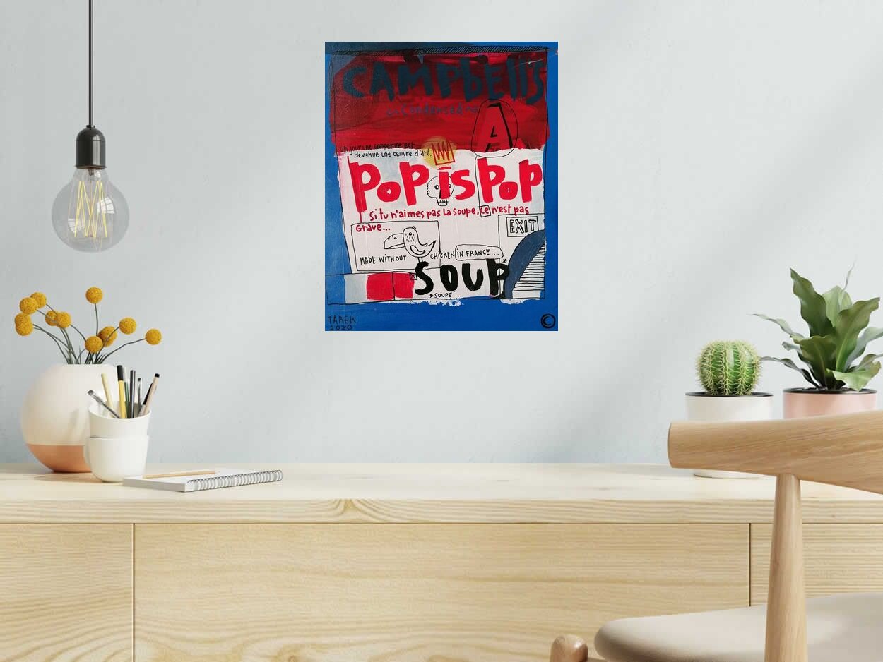 Tableau Pop is Pop Soup de TAREK dans un intérieur – 33 × 41 cm