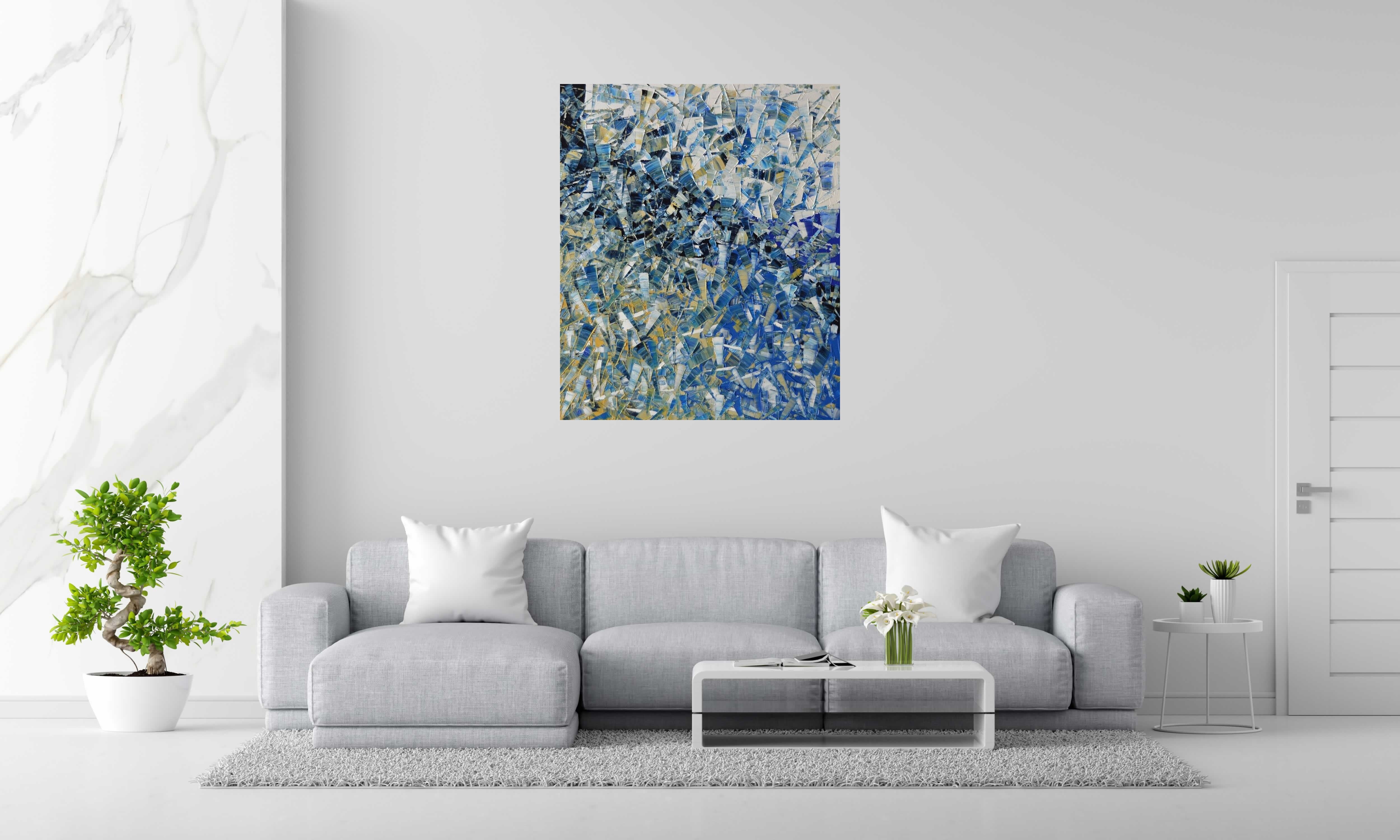 Tableau Peinture abstraite 04-2025-34 de ALAIN BECANNE dans un intérieur – 100 × 120 cm