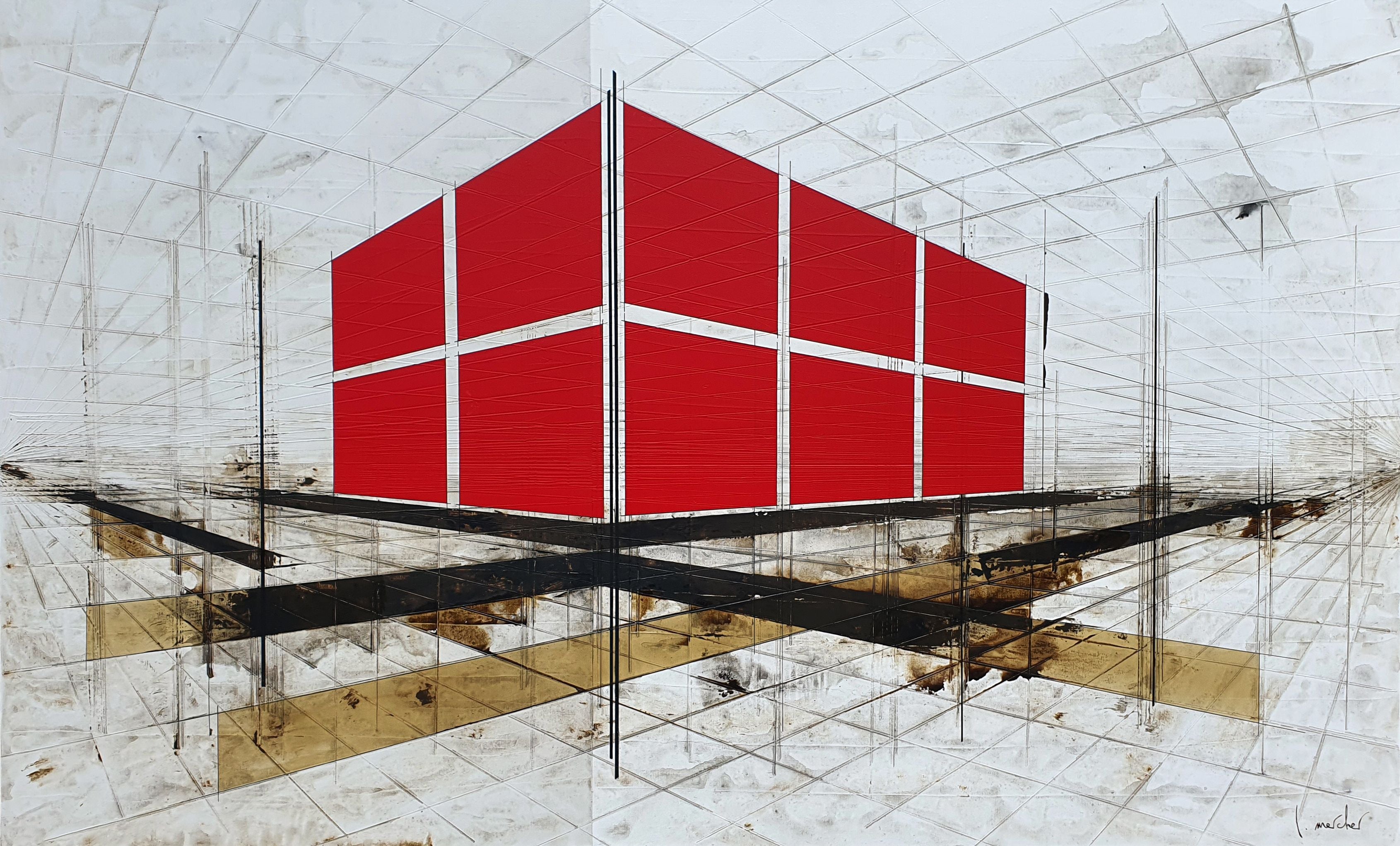 Tableau abstrait très grand format SOLAR – LUDOVIC MERCHER – 146 × 89 cm