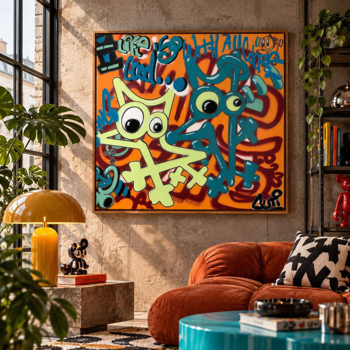 Tableau So Spritz de GUTI dans un intérieur – 80 × 80 cm